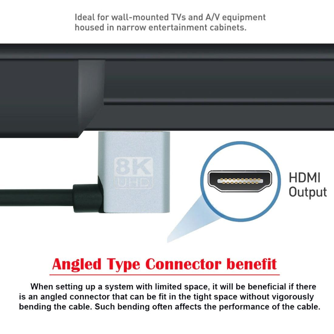 Chenyang HDMI 2.1 Cable,Hdmi Male to Male 90 Degree Left Angled 8K@60Hz 4K@120Hz 48Gbps Ultra High-Speed Gold-Plated Cable 0.5M for TV, Monitor, Computer image number 2