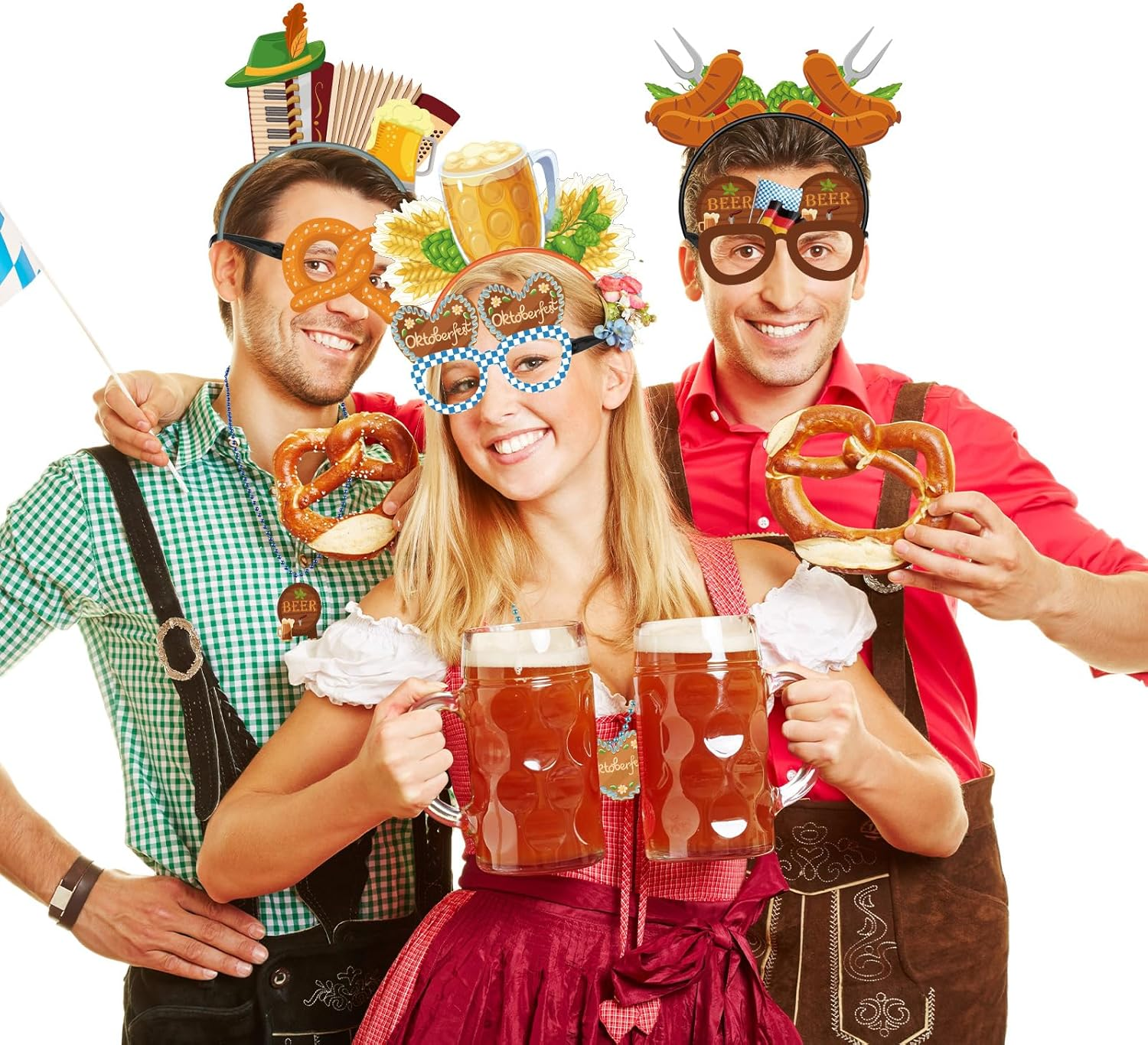 Herdear 36 Pcs Oktoberfest Party Favors Set Oktoberfest Felt Eyeglasses Headbands Bead Necklaces Oktoberfest Photo Booth Props Accessories for German Bavarian Beer Festival Decoration Party Supplies image number 3
