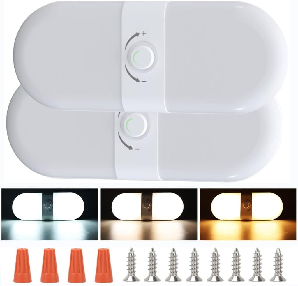 12V/24V RV Boat Ceiling Light 3 Color Temp with Stepless Dimming Super Bright LED Ceiling Dome Light Panel Light for Caravan Camper Travel Trailer Motorhome Sailboat Yacht(1 Pack)