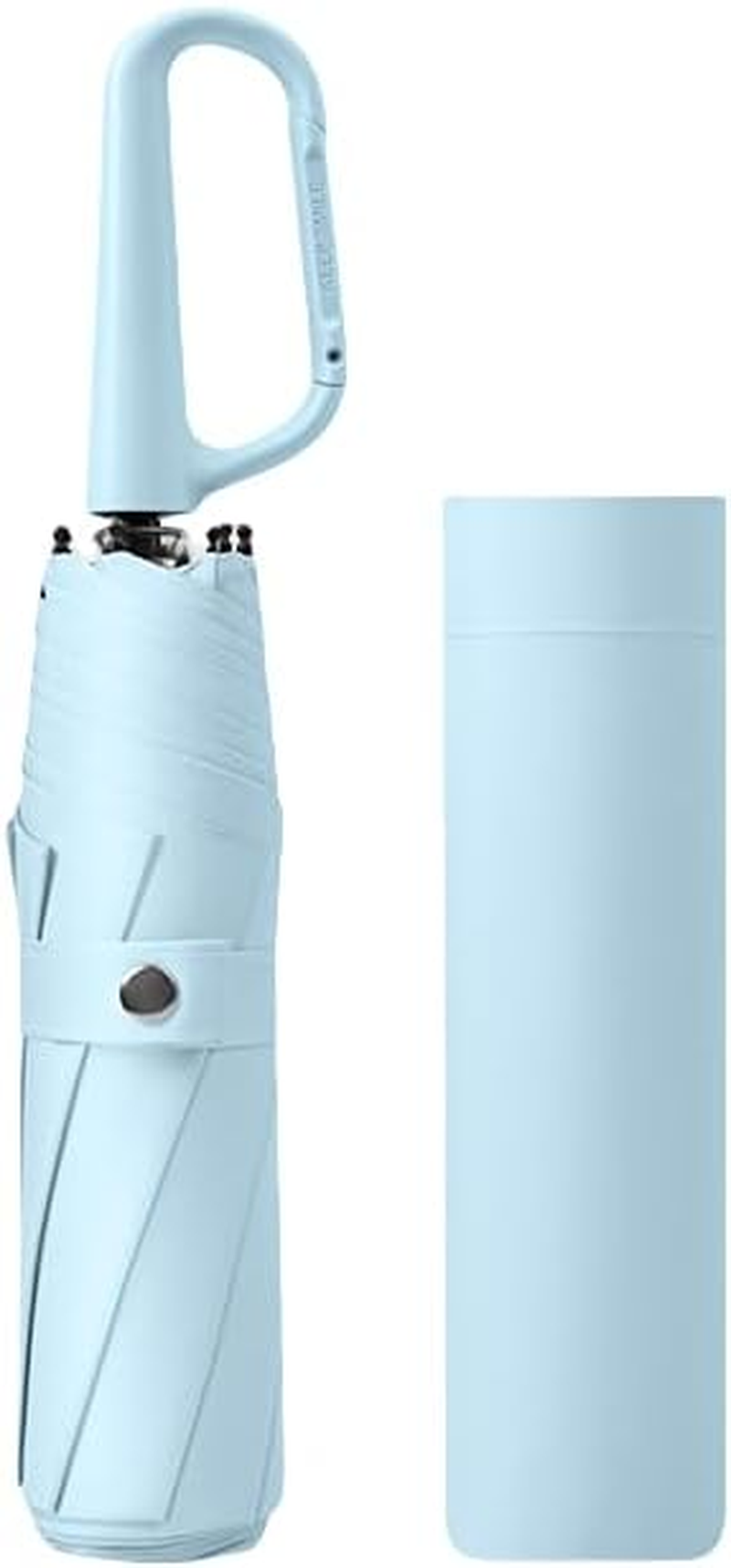 Compact Folding Umbrella Carabiner Handle Coating Layer Fabric Blocking UV Protection 99.9%/Car/Small Travel Backpack/Lightweight Portable/Rain Sun anti UPF 50/Men Women Kids