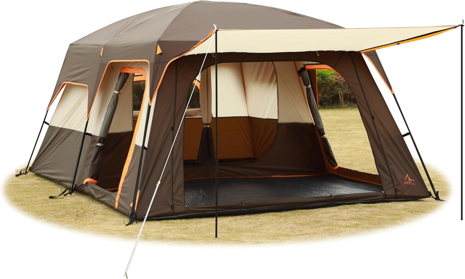 KTT Extra Large Tent 12 Person(Style-A),Family Cabin Tents,2 Rooms,Straight Wall,3 Doors and 3 Window with Mesh,Waterproof,Double Layer,Big Tent for Outdoor,Picnic,Camping,Family Gathering.