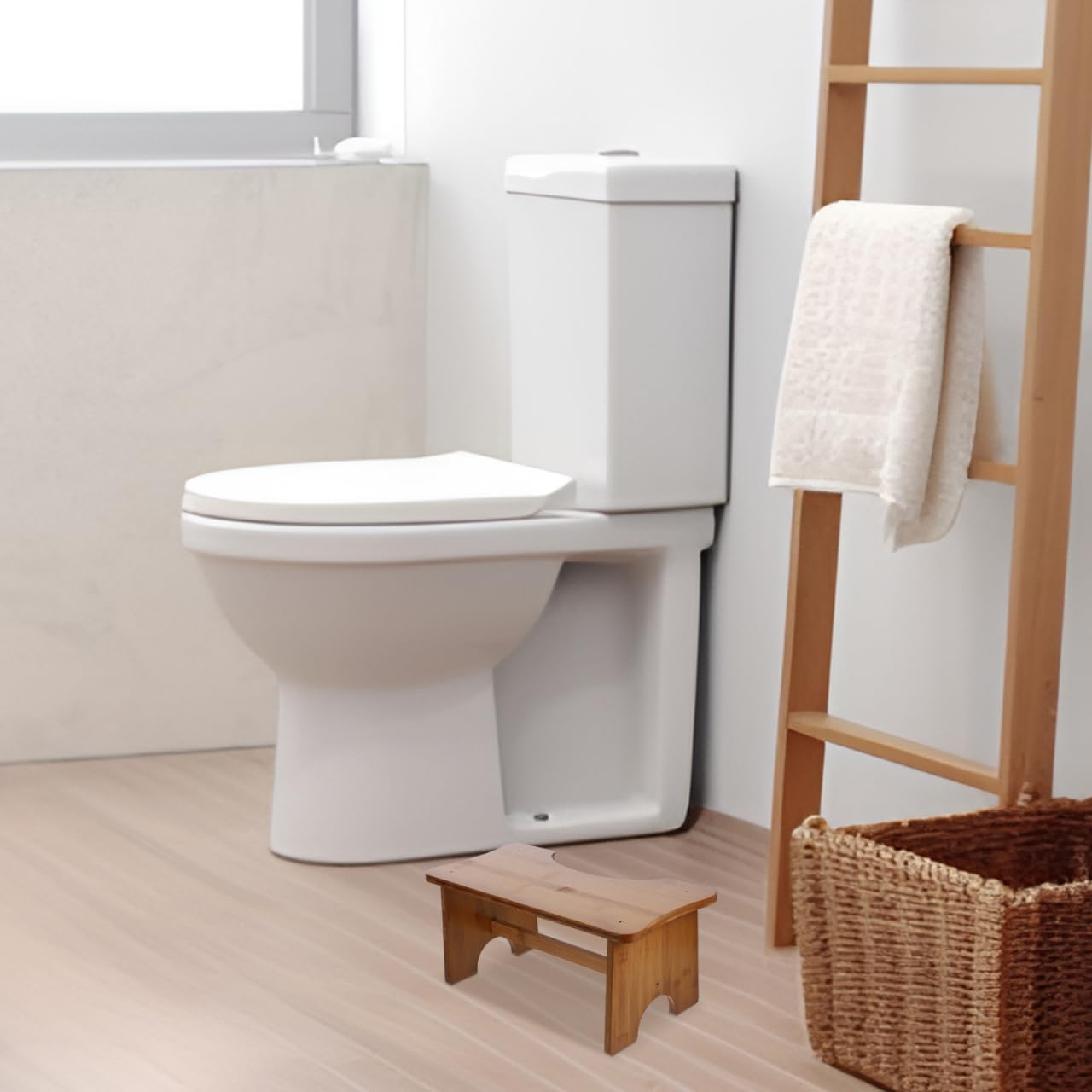 VICASKY Wooden Toilet Stepping Stool for Adults and Boys and Girls Portable 2-Step Footstool Tea Color Bathroom Foot Support Tool for Potty Training and Home Use image number 1