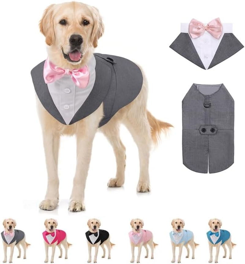 AOFITEE Dog Tuxedo Formal Dog Suit and Bandana Set, Gentle Dogs Wedding Party Suit Bow Tie Shirt, Tuxedo for Medium Dogs Costume Outfit with Detachable Bowtie Collar for Christmas Halloween Dress Up