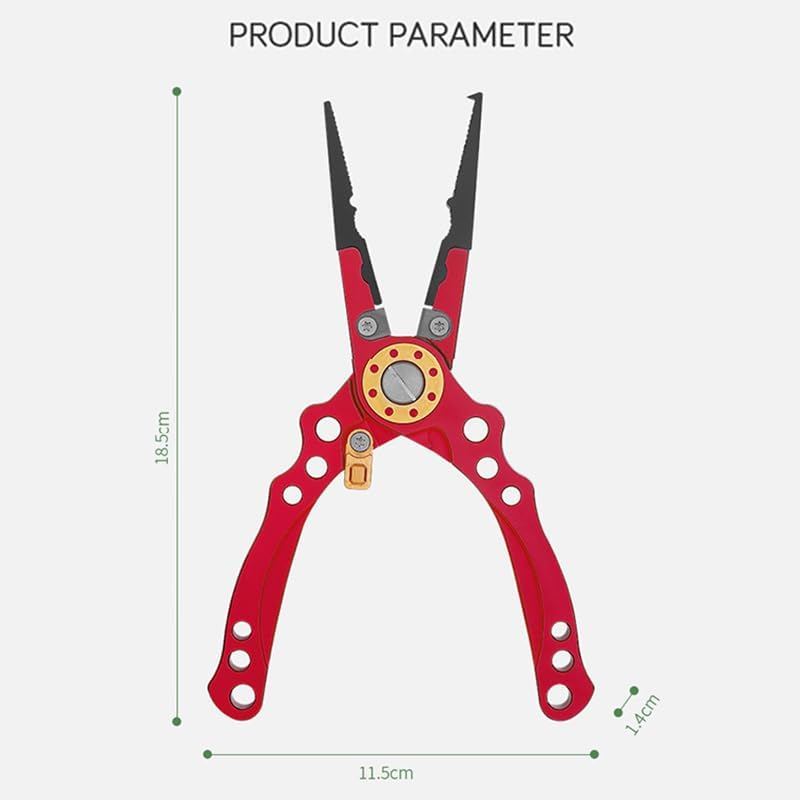 Aluminum Fishing Pliers Saltwater, Surf Fishing Tackle Kit, Fishing Multitool Hook Remover Braided Fishing Line Cutting and Split Ring with Coiled Lanyard and Sheath - Red image number 6