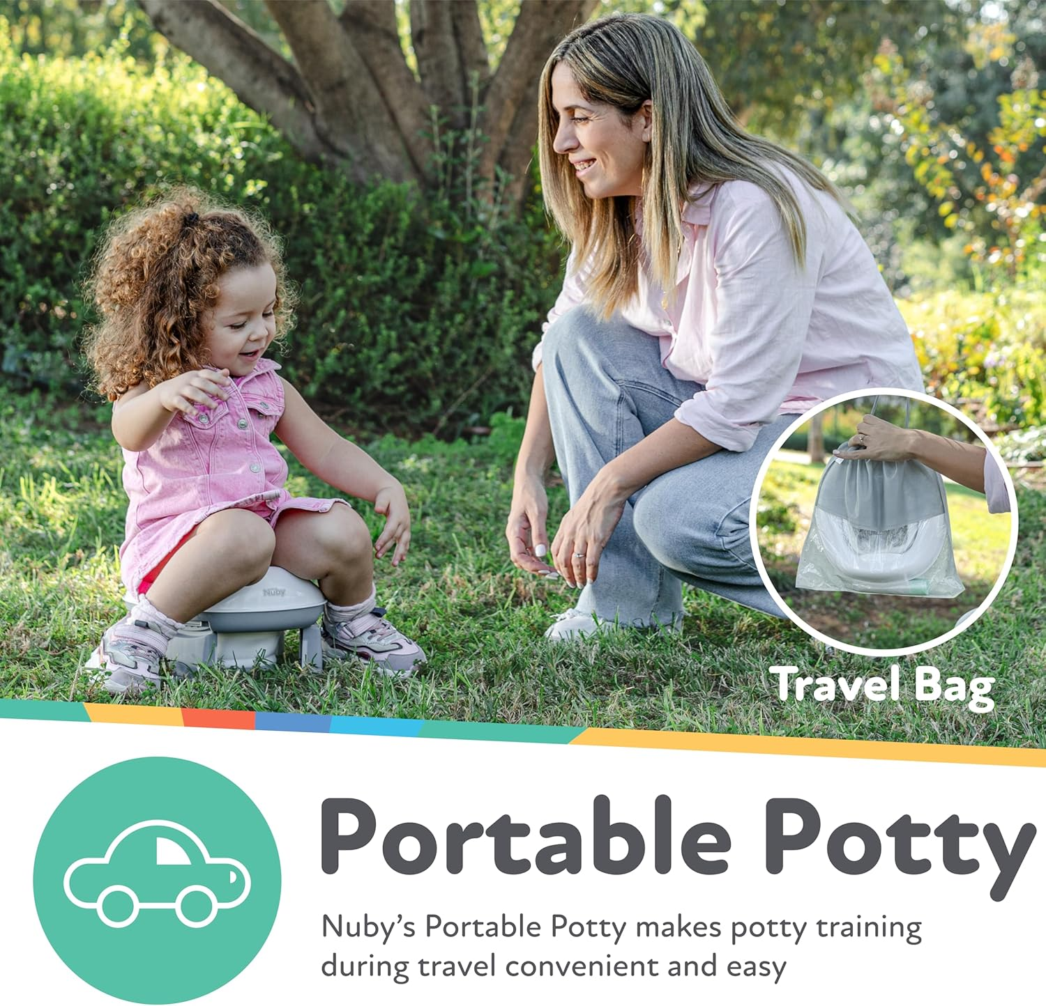 Nuby On-The-Go Portable Potty Seat - Travel Toilet Seat for Boys and Girls 18+ Months - Includes Storage Bag and Disposable Potty Liners - Toddler Travel Essentials - Toddler Potty Training Toilet image number 3