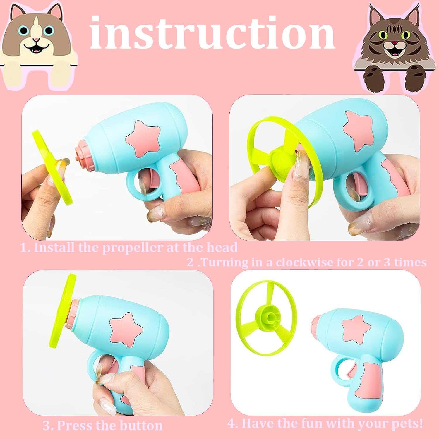 Gamrong Cat Toy Cat Fetch Toy Pet Toy for Cat, Cat Toy Sets 4 Launchers and 20 Colourful Flying Chasing Saucer Propellers for Interactive, Training, Hunting, Hitting