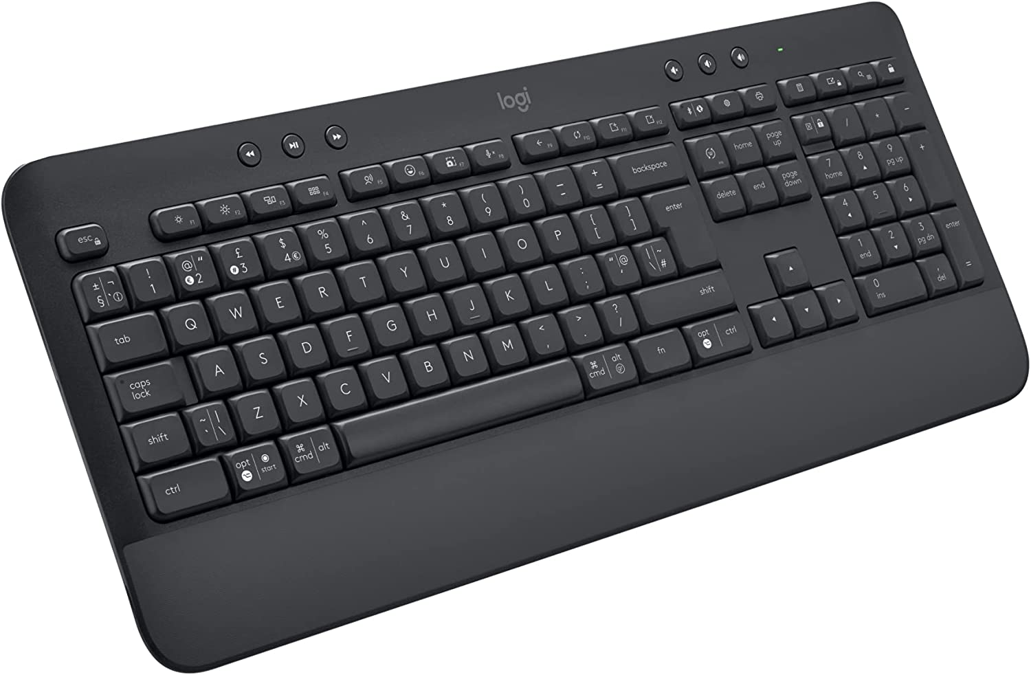 Logitech Signature K650 Comfort Full-Size Wireless Keyboard with Wrist Rest, BLE Bluetooth or Logi Bolt USB Receiver, Deep-Cushioned Keys, Numpad, Compatible with Most Os/Pc/Window/Mac - Graphite
