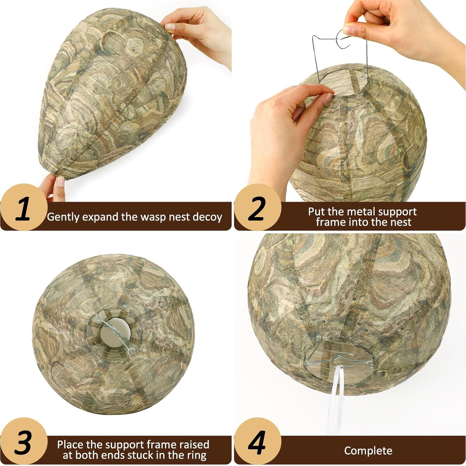 DECYOOL 6 Pack Paper Wasp Nest Decoy Hanging Wasp Nest Stay Away from Wasps Hornets Yellow Jackets(Brown Green) - A-Yellow image number 5