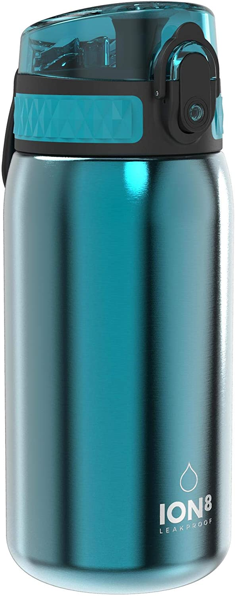 Ion8 Kids Water Bottle, Steel 400 Ml/13 Oz, Leak Proof, Easy to Open, Secure Lock, Dishwasher Safe, Flip Cover, Carry Handle, Easy Clean, Durable, Metal Water Bottle, Carbon Neutral