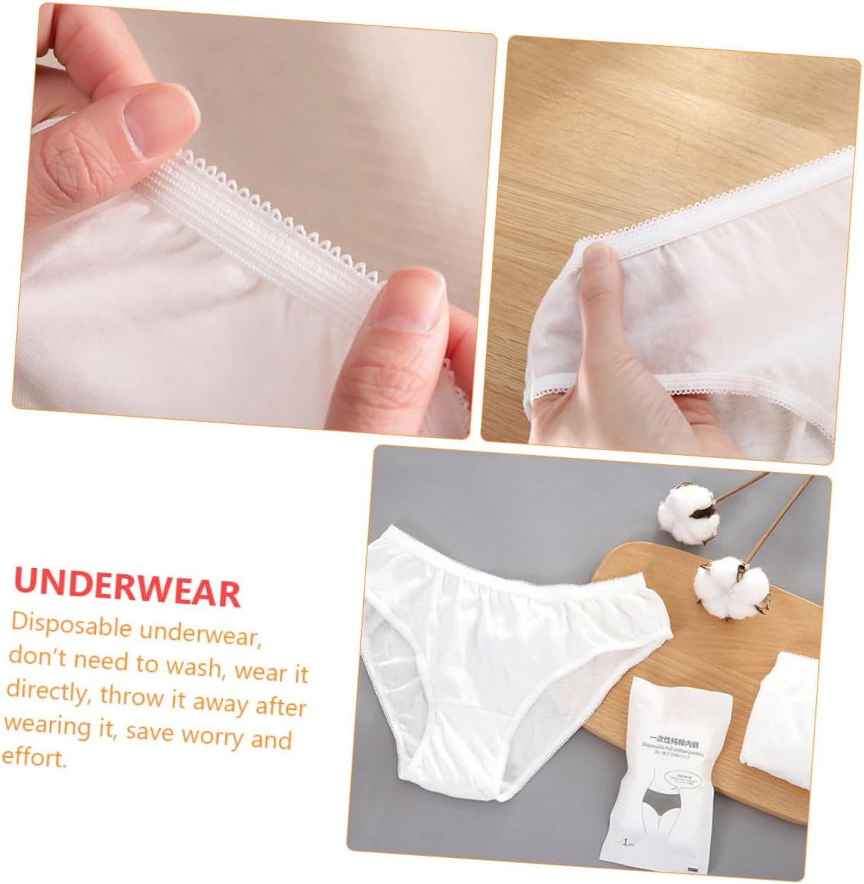 SAFIGLE 5Pcs Disposable Cotton Underwear for Women Lightweight Portable Breathable Briefs for Menstrual Postoperative Care and Travel Use XXL White image number 4