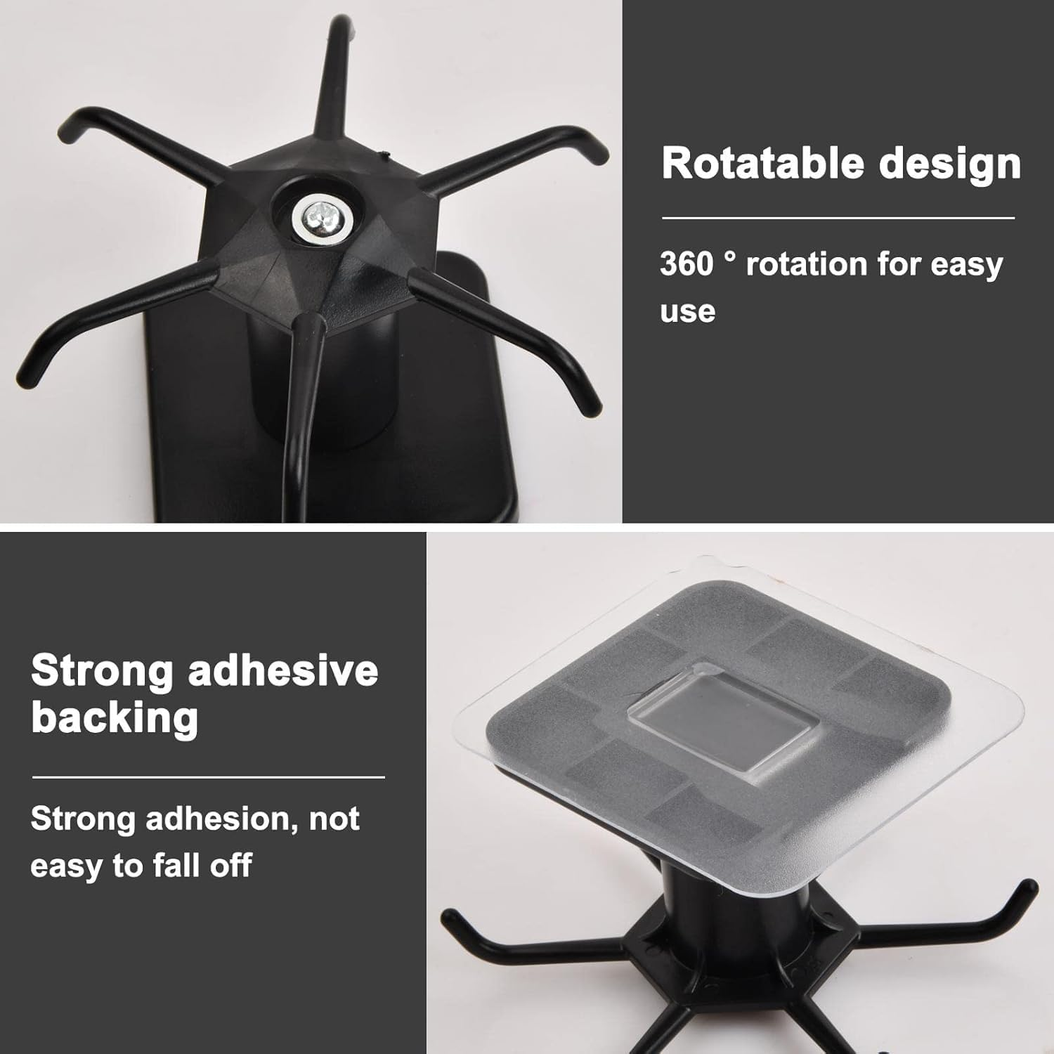 Under Cabinet 360&deg; Rotatable Kitchen Hooks with 6-Claws, 2Pcs 360&deg; Rotating Folding Hook under Cabinet Utensil Hanger, 360&deg; Rotating under Shelf Hooks with 6 Claws image number 4