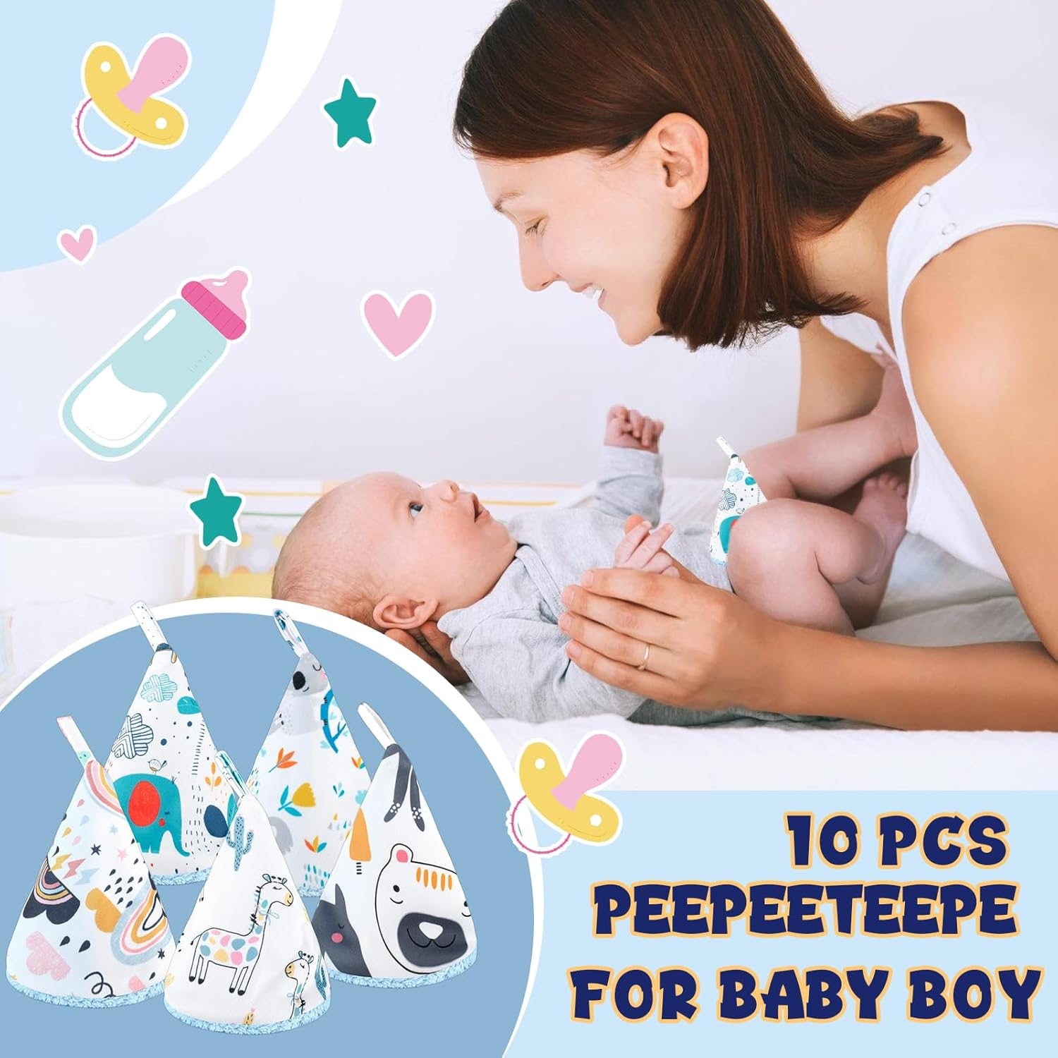 10 Pcs Coral Velvet Peepeeteepe Baby Boy with Storage Bag & Laundry Bag, Strong Water Absorption Pee Peep Teepee for Baby Boy, Reusable Pee Covers for New Parents Gift image number 2