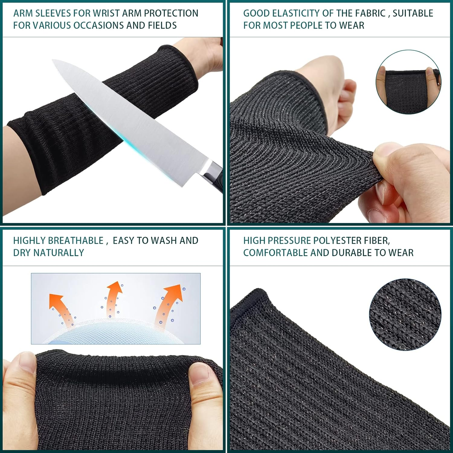 BLMHTWO 2 Pairs Cut Resistant Sleeves, Level 5 Arm Protection Sleeves Protective Arm Sleeves for Work Men Women Forearm Sleeve Gardening Sleeves Arm Protection for Garden Kitchen Cooking image number 1