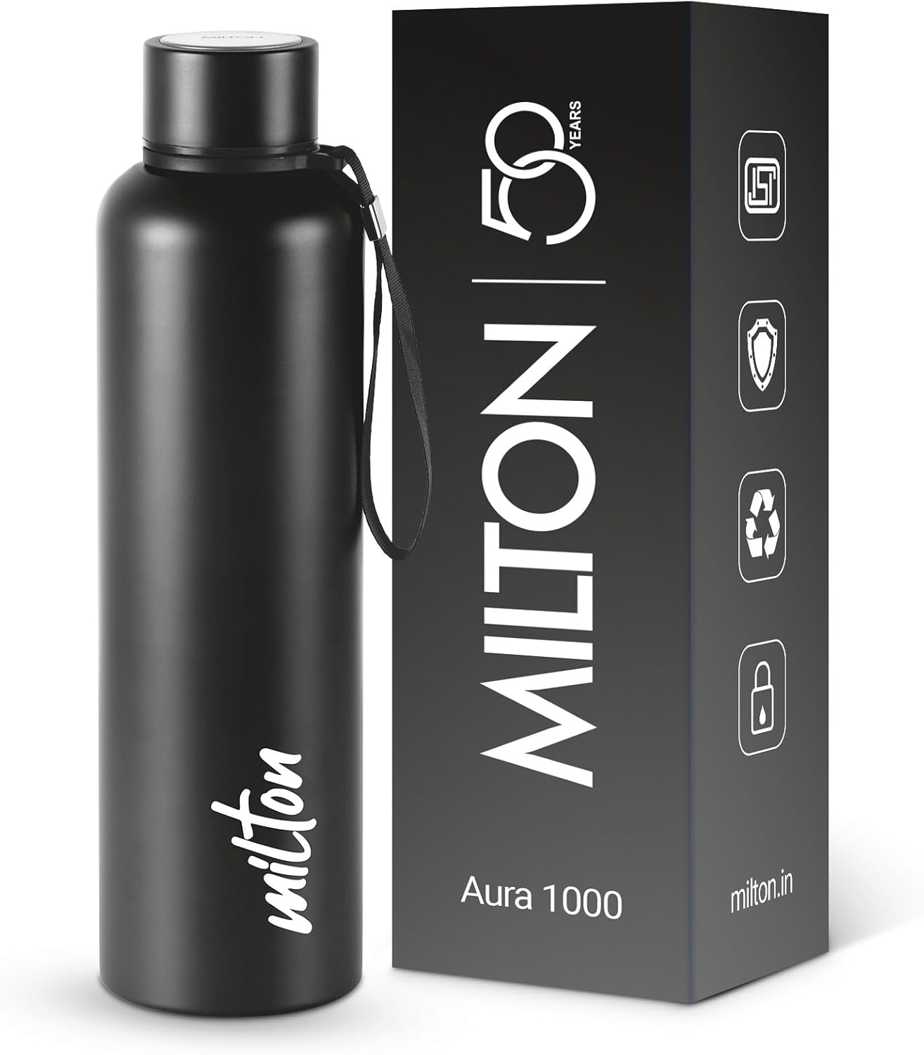 Milton Aura 1000 Dark Blue 1.05L Stainless Steel Vacuum Insulated Leakproof Thermosteel Bottle, 24 Hours Hot and Cold, Easy to Carry, Rust Proof, Tea, Coffee, Office, Travel Bottle