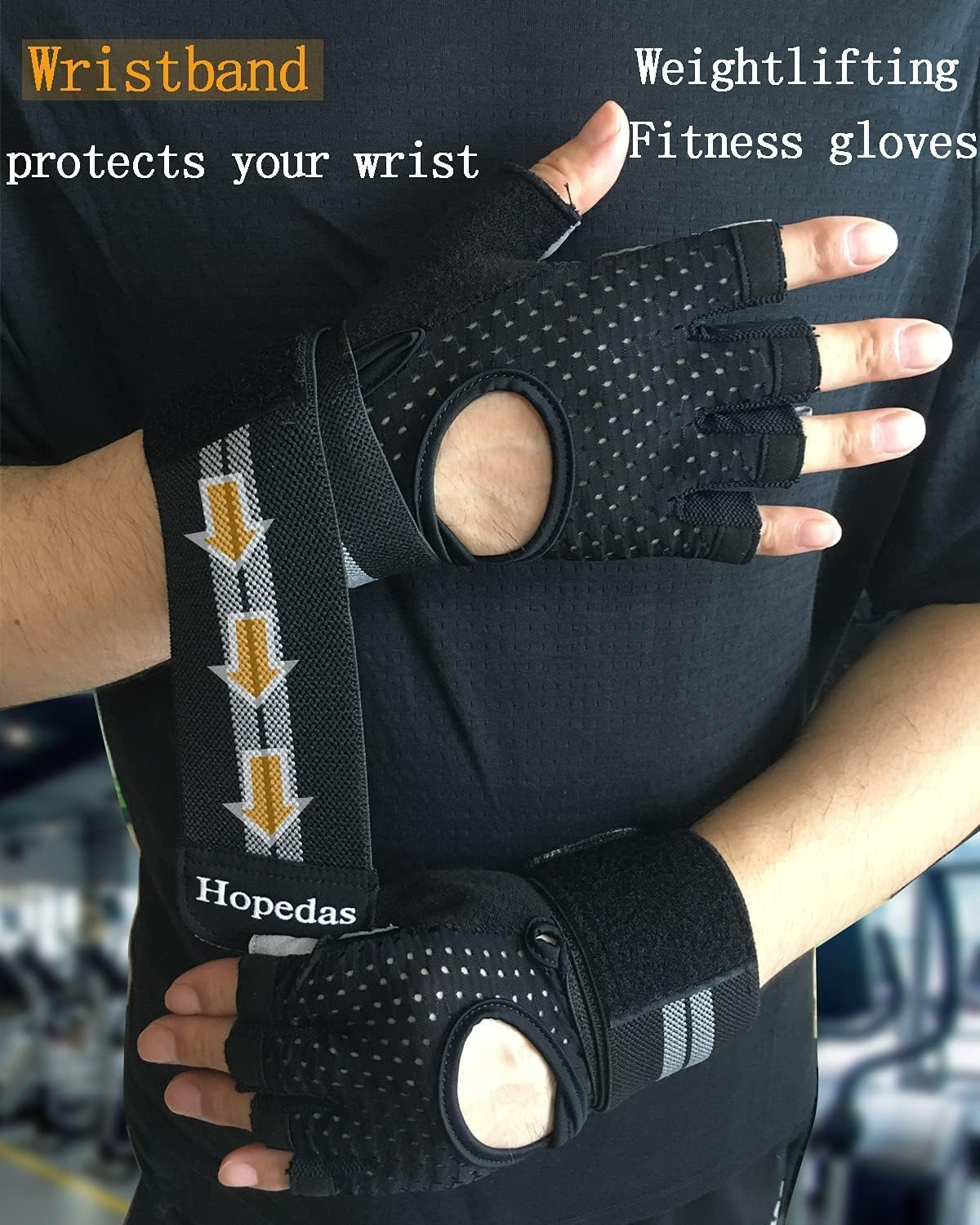 Hopedas Weight Lifting Gym Workout Gloves with Wrist Wrap Support for Men & Women,Breathable Exercise Gloves for Weightlifting, Training, Fitness Sport, Pull Ups image number 4