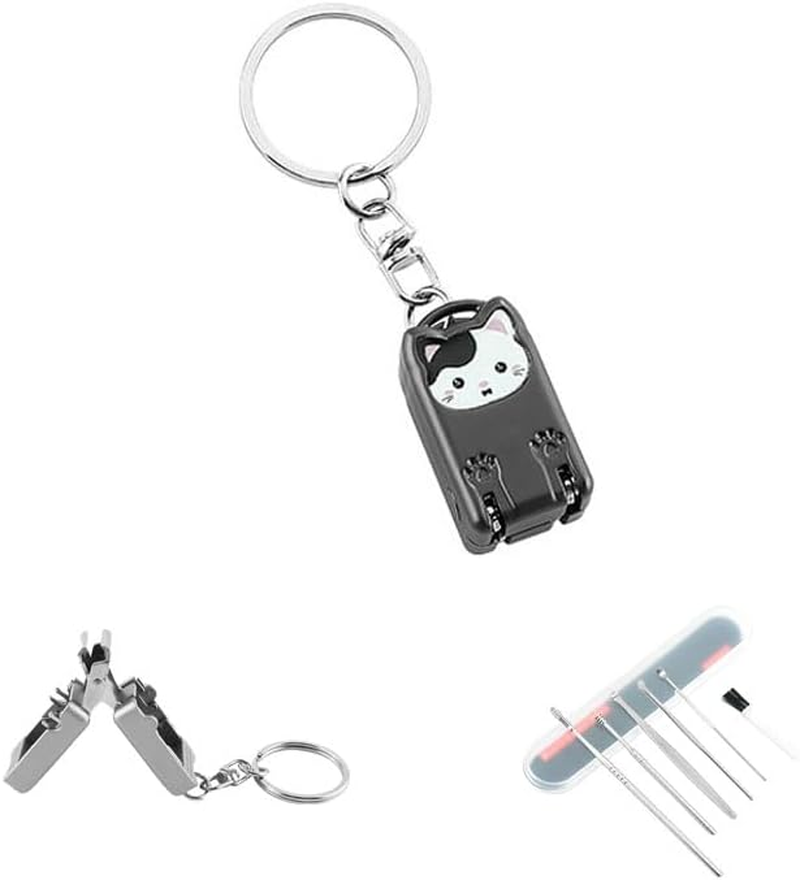 Mini Nail Clippers Keychain, Cute Cat Nail Clipper, Compact Pocket Folding Nail Cutter Keyring，Portable Travel Nail Clippers for Purse & Keyring with Ear Wax Removal Tool (Golden)