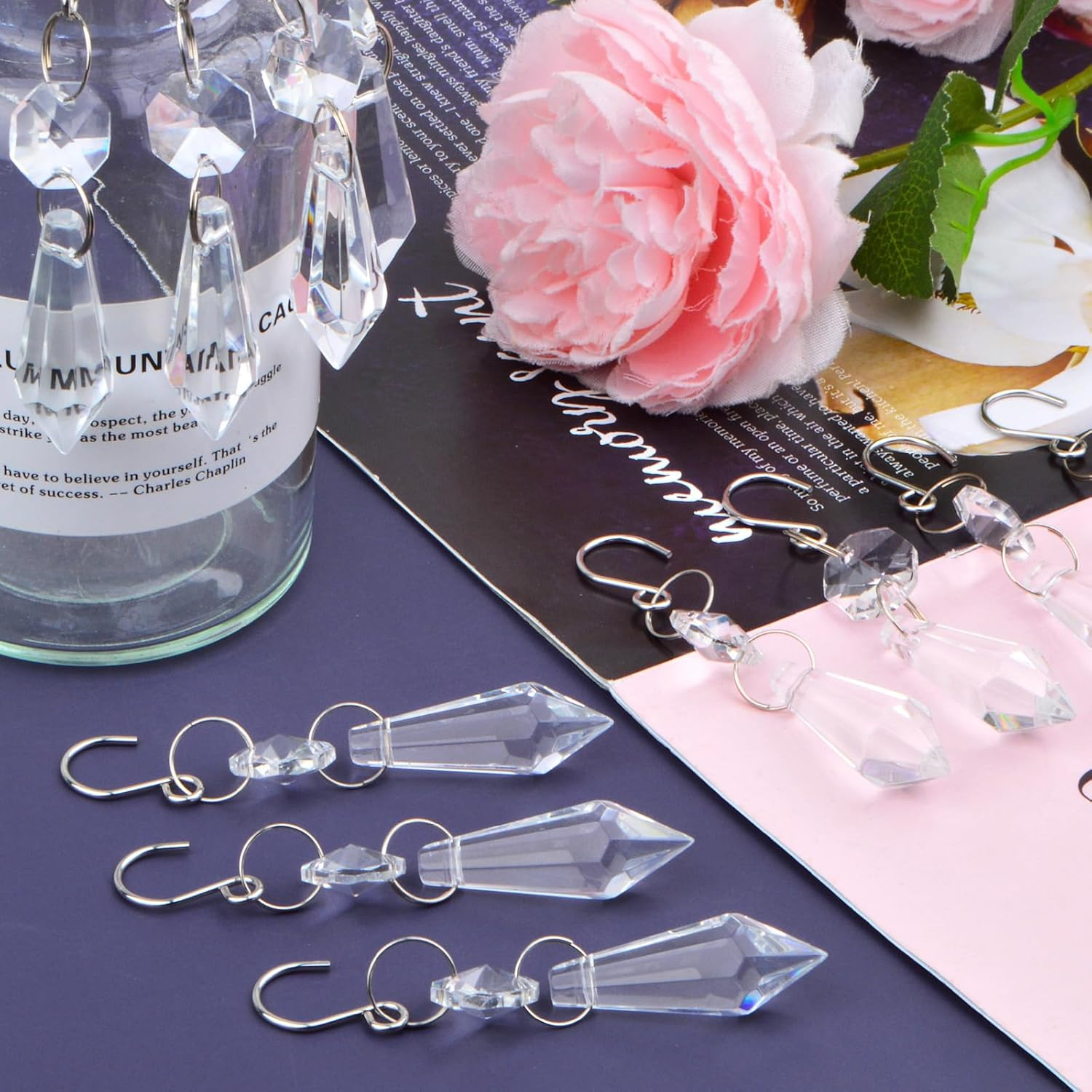 20Pcs Clear Chandelier Icicle Crystals Prisms Hanging Crystal Bead Pendants Ornaments Replacements with Hooks for Windows Wedding Christmas Tree Lamp Decoration