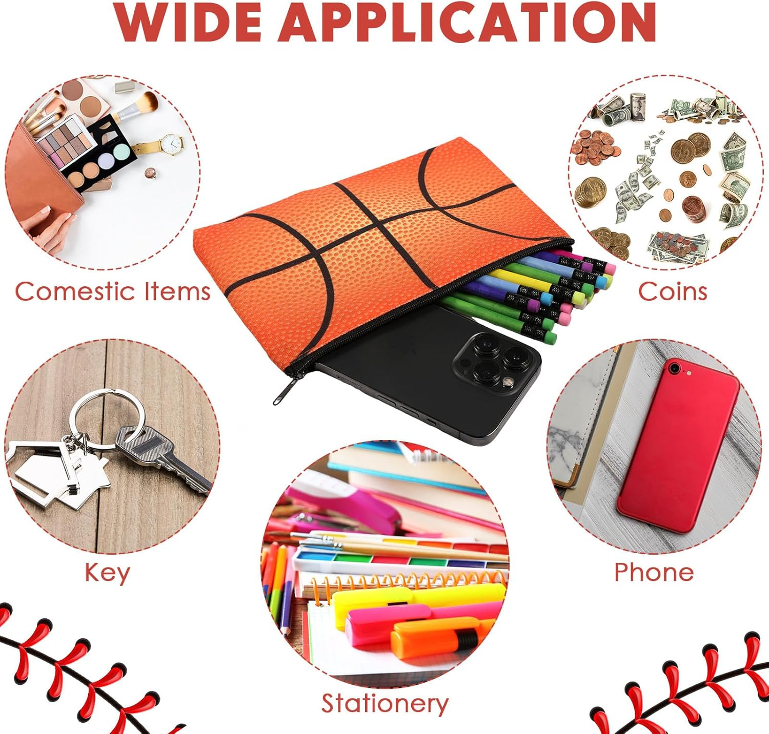 Eccliy 20 Pcs Sport Makeup Bag Sport Cosmetic Bag Canvas Gifts Softball Volleyball Football Baseball Accessories for Girls Toiletry Pouch with Zipper for Women Team Party Favors, 8 X 5 Inch, image number 4