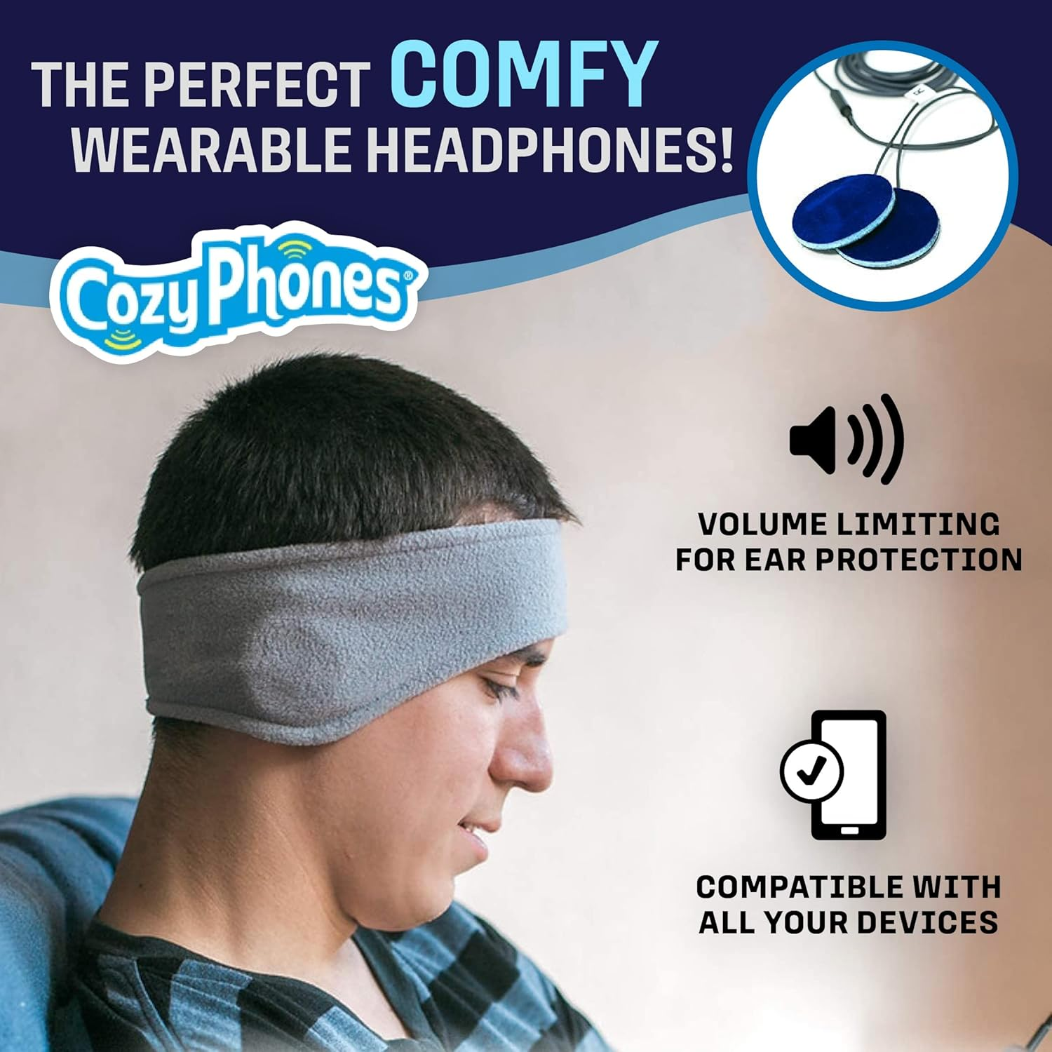 Cozyphones Sleep Headphones - New Contour Series with Cool Mesh Lining & Ultra Thin Earphones - Perfect for Air Travel, Meditation, AMSR & Insomnia - Gray image number 5