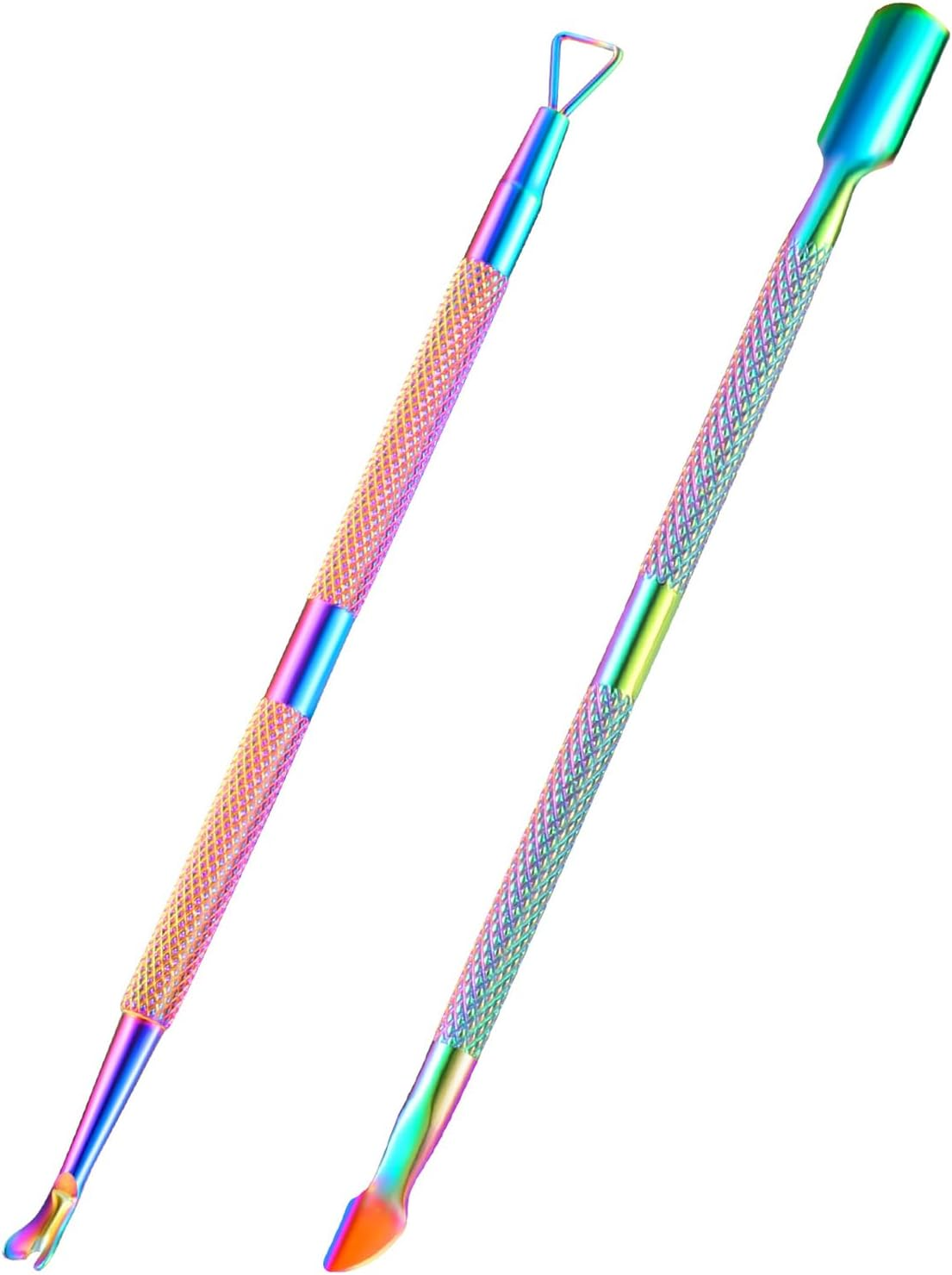 2PCS Cuticle Pusher and Cutter Remover,Salon Nail Scraper for Gel Polish, Stainless Steel Manicure and Pedicure Cleaner Tool for Fingernail and Toenail (Colorful) 011-2S-CS image number 1