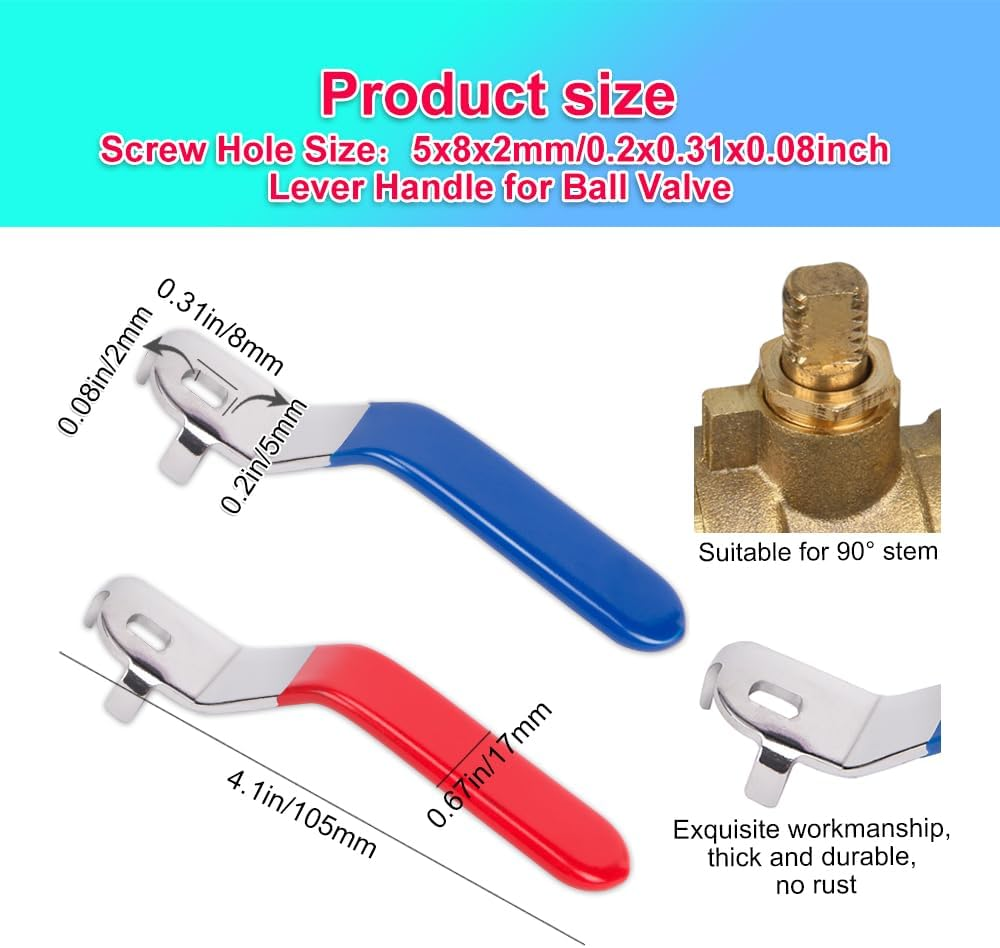 ZORZA 6Pcs Ball Valve Handle Stainless Steel Outdoor Faucet Handle Replacement Parts Hole Size 5 X 8Mm,Hole Thickness 3Mm,Total Length 105Mm(Blue+Red) image number 5