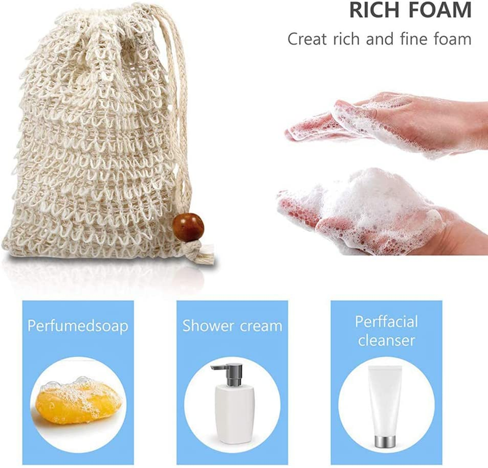 5PCS Soap Exfoliating Bags Ramie Foaming Net Soap Saver Bag Pouch Drawstring image number 4