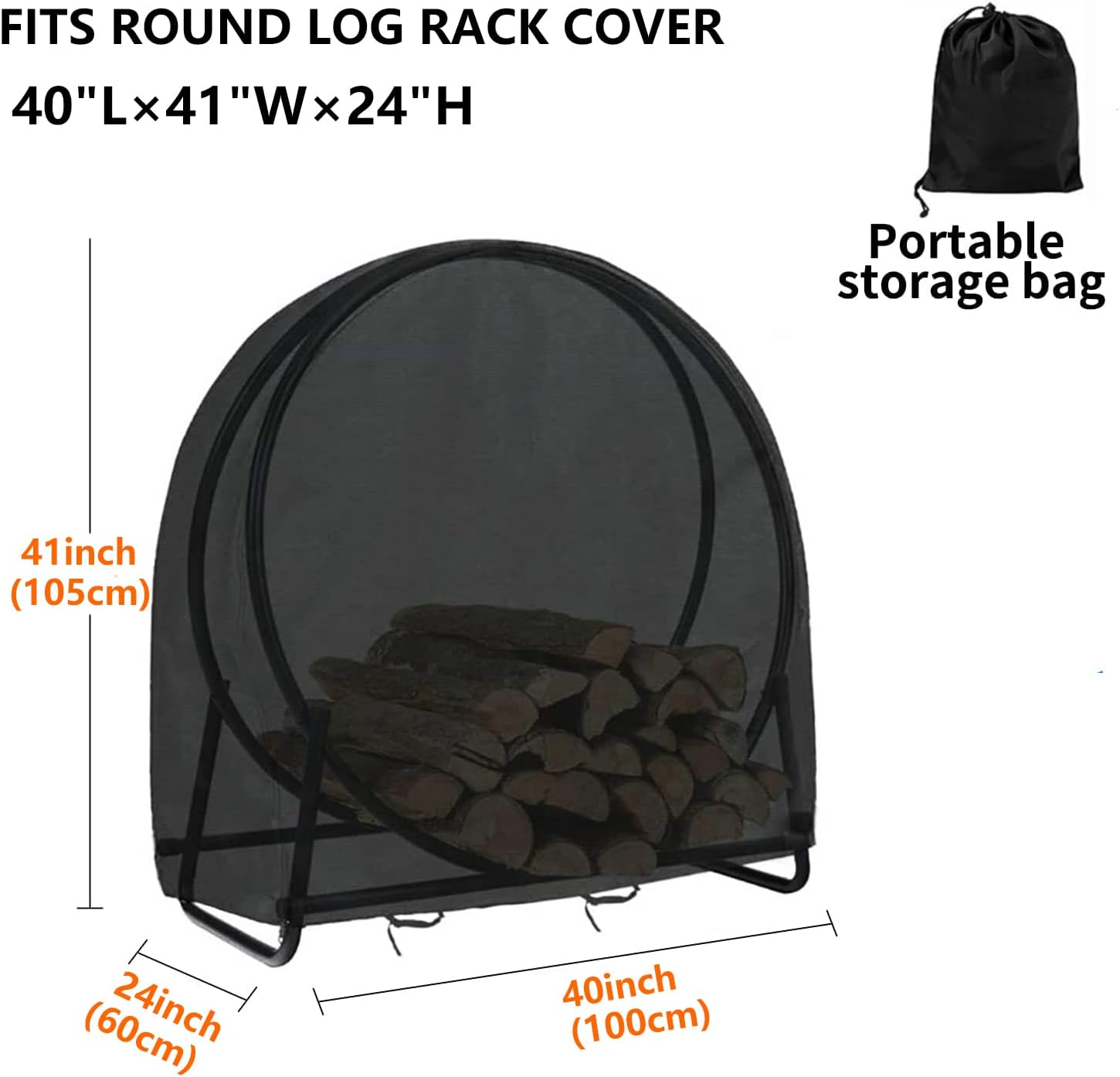 Firewood Log Hoop Rack Cover,Outdoor Waterproof and Weather Resistant Patio round Ring Loop Wood Storage Holder Cover,Heavy Duty 420D Oxford Fire Windproof Dry Wood Pile Holder Cover (40 In) image number 3