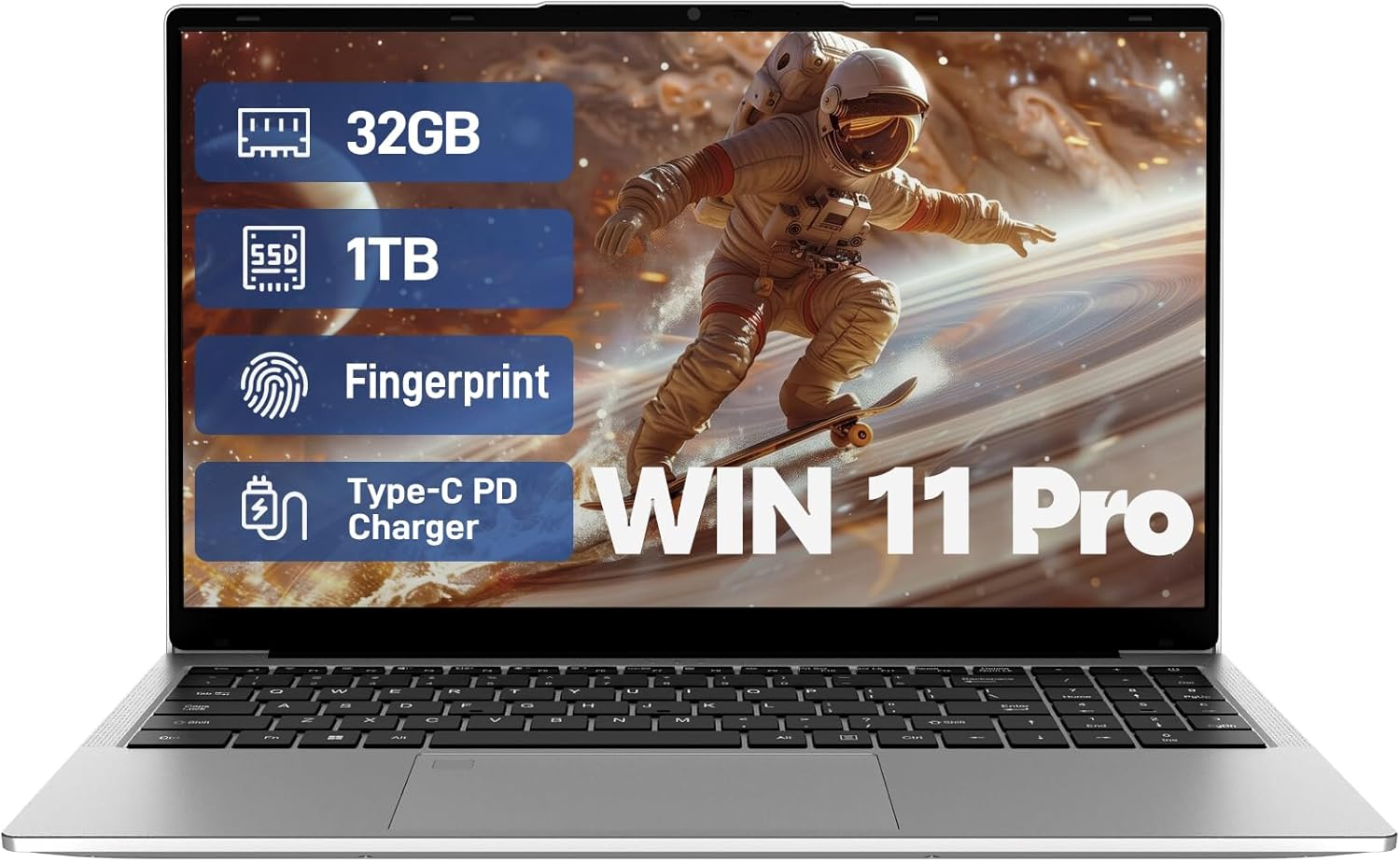 15.6-Inch Thin and Light Laptop, IPS Full HD Screen, Athlon Silver 3050E, 32GB DDR4 Memory, 1TB SSD, Wifi 5/USB 3.0/Type-C/Hdmi/Bt 4.2, Win 11 Pro, Perfect for Work, Study and Entertainment, Silver image number 4