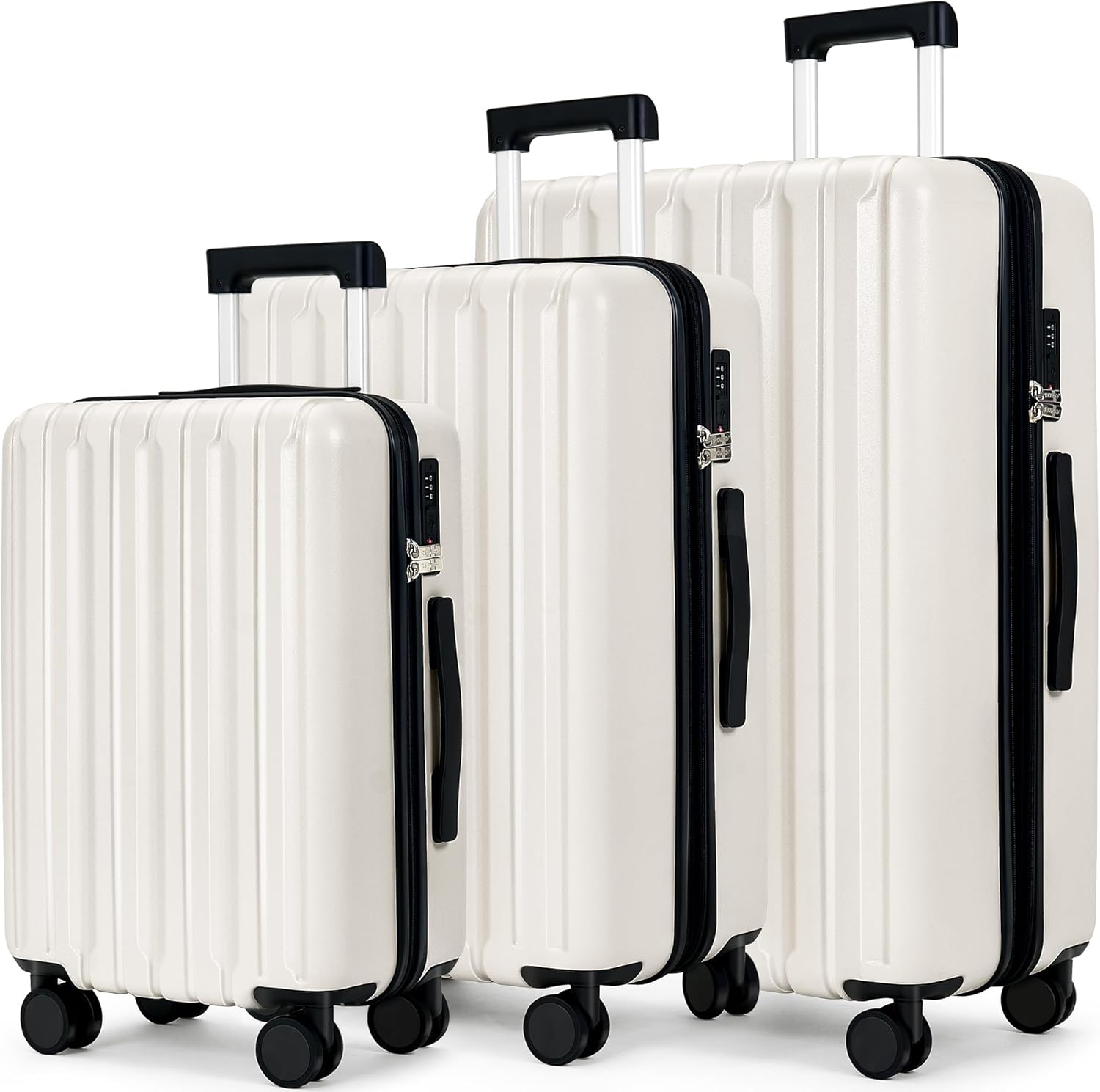 SHOWKOO Luggage Sets 3 Piece 100% PC Ultra Tough Hardside Expandable Suitcases Sets with TSA Approved Lock Double Spinner Wheels (20In/24In/28In, White - Blue image number 2