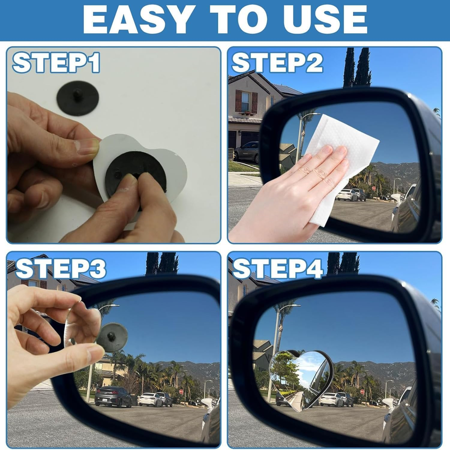 2 Pack Heart Blind Spot Mirrors, Wide Angle Convex Rearview Side Mirrors, Cute Frameless Stick-On Car Accessories for Women, Suvs, and Trucks image number 5