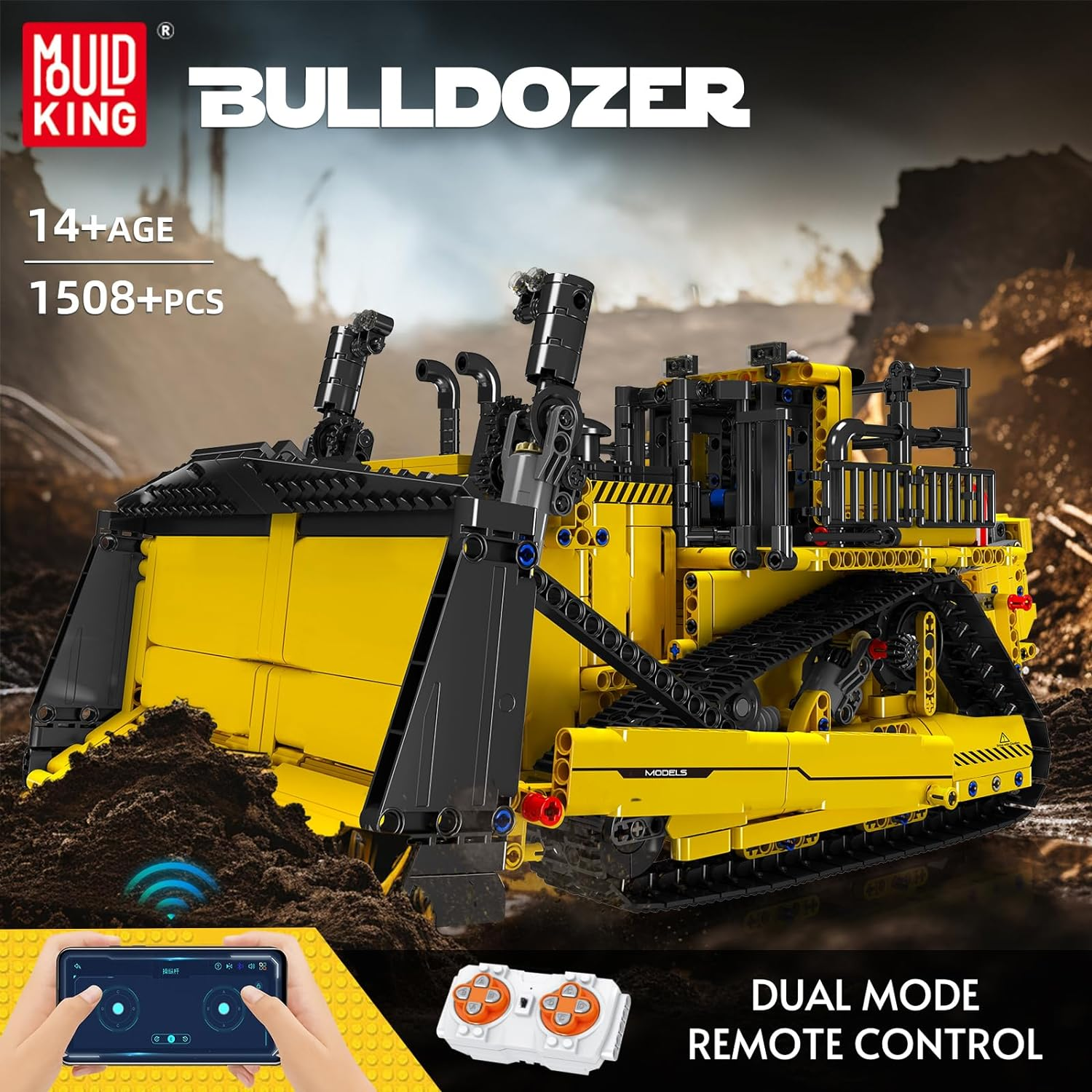 Mould King 15084 Bulldozer Engineering Truck Vehicle Building Set,Remote Control Car Model Block Kit, STEM Gift Toy to Build for Boys Girls Aged 14+ 1508Pcs image number 4