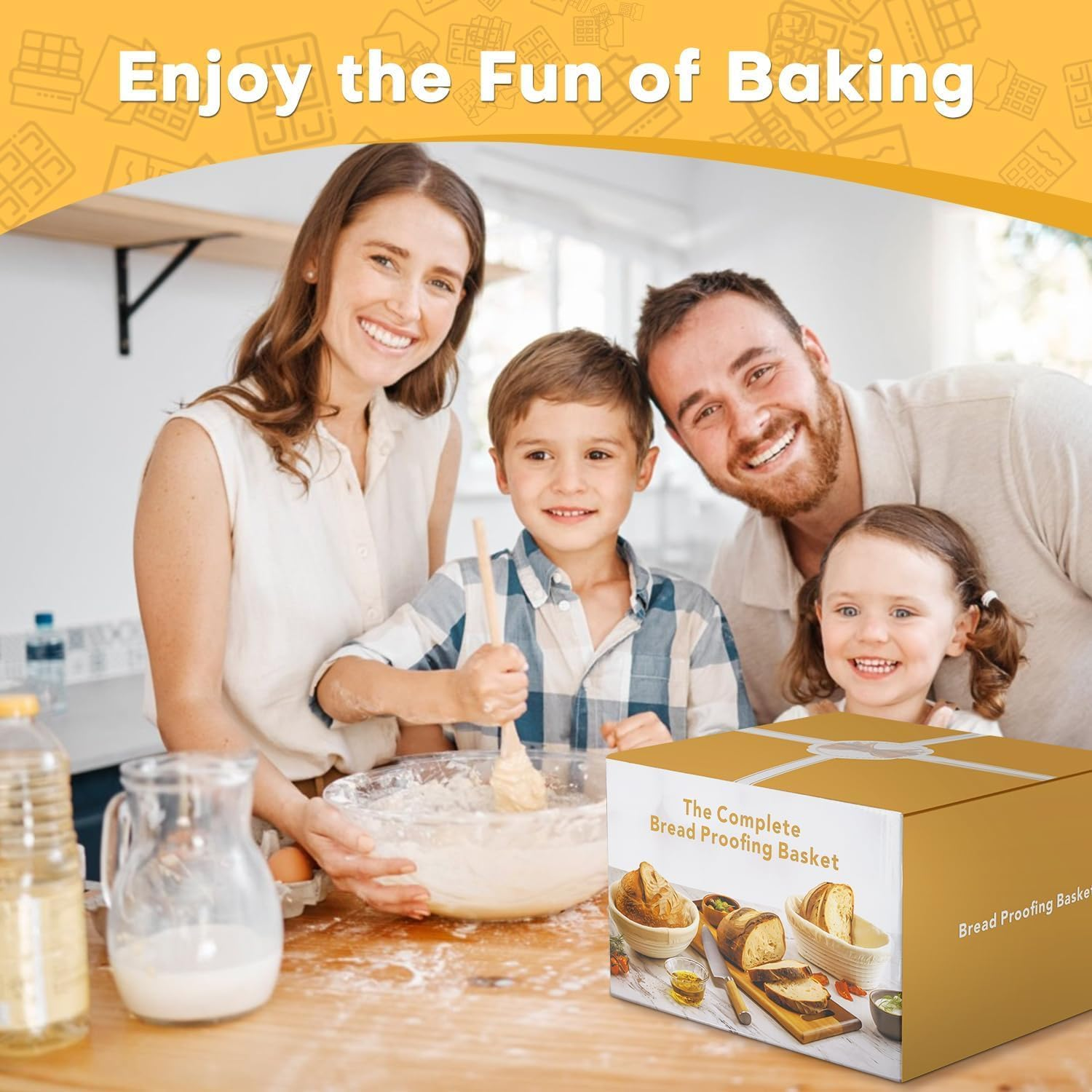 Sourdough Starter Kit, Sourdough Bread Baking Supplies with 2 Bread Proofing Baskets for Sourdough, 36Oz Sourdough Starter Jar, Bread Lame, Dough Scraper, Dough Whisk & Silicone Bread Sling