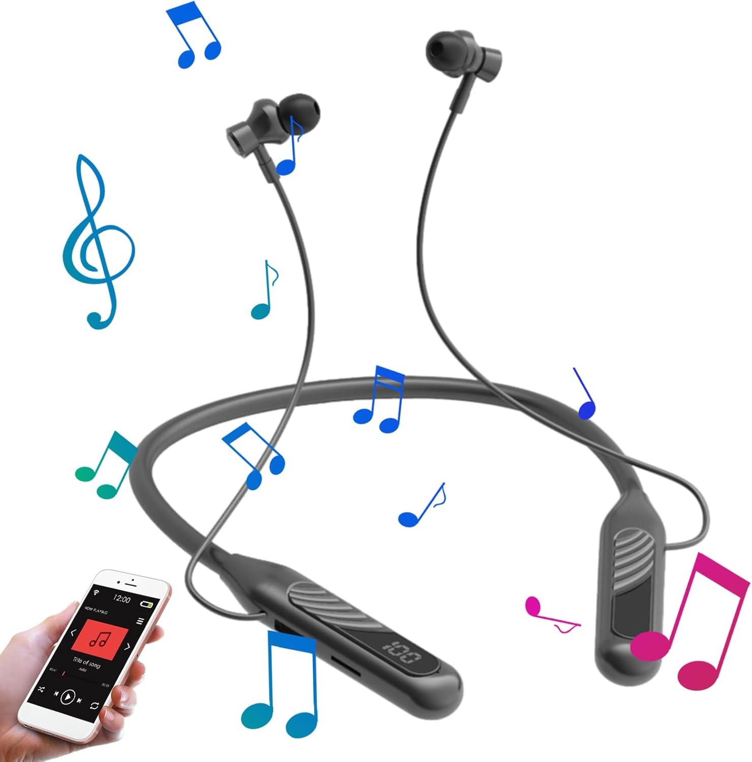 Wireless Neckband Earbuds, Digital Display Neck Wireles Earphones With, Curved Silicone Collar, Noise Reduction Feature, Ideal for Women during Travel, Workouts, Commutes, Outdoor Use image number 6