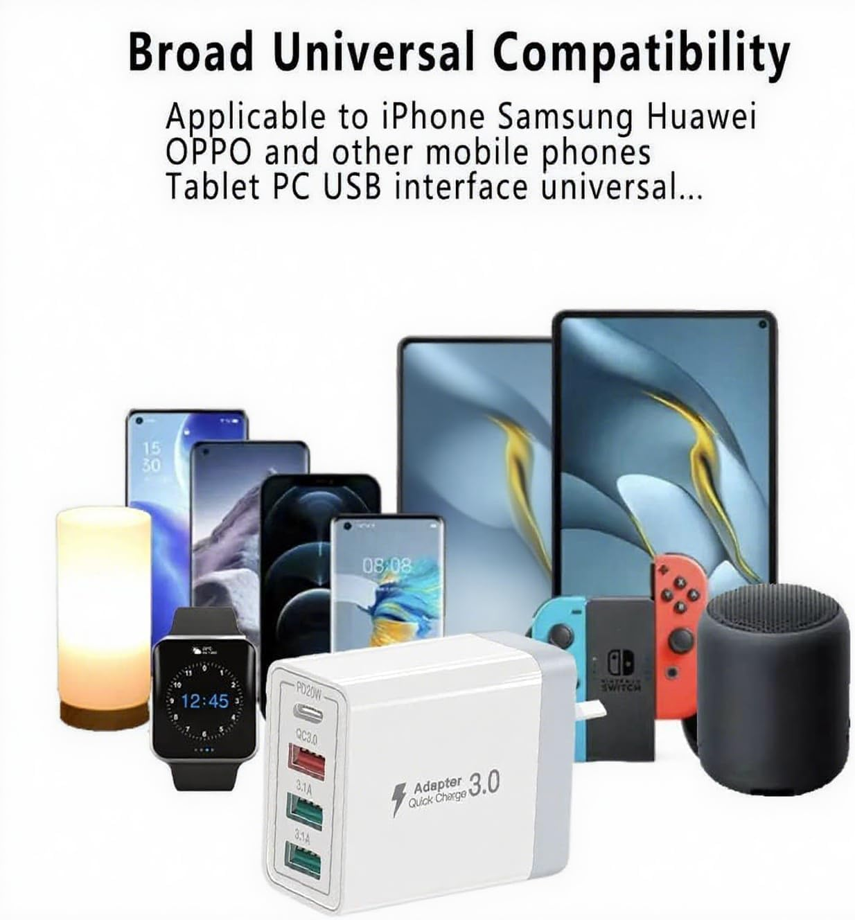 USB Wall Charger,35W QC 3.0 4 Ports USB Power Adapter[20Wpd+Qc3.0+3.1A], Fast Charger Plug Compatible with Iphone 14/13/12/11/Xs/Xs Max/Xr/X/Samsung Galaxy S23/S22/S21/S20/Google Pixel and More - 4-Port Usb C image number 5