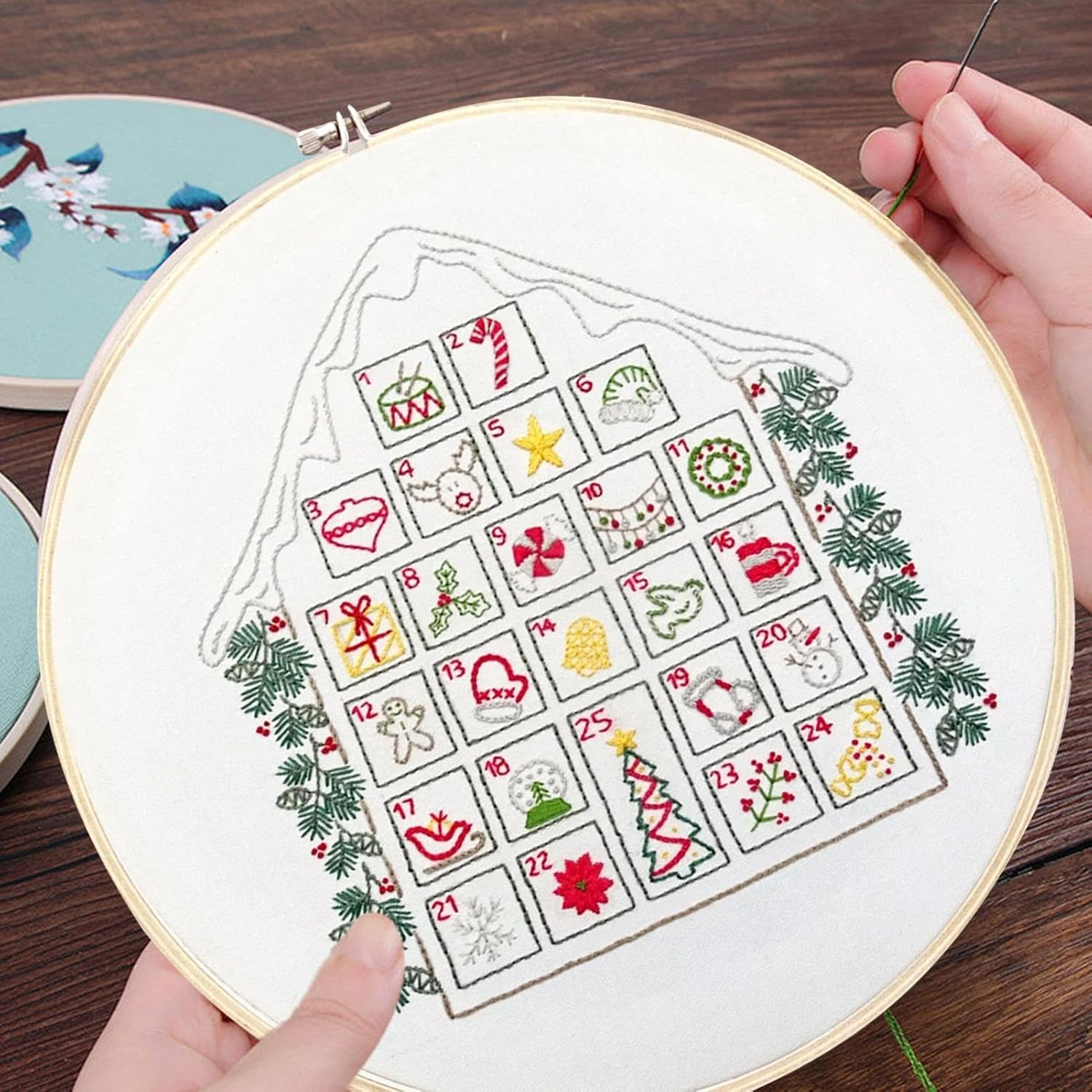 Christmas Embroidery Advent Calendar - Advent Calendar Kit,Making Kit Fabric Embroidery Kit for Arts and Crafts for Kids Wall Christmas image number 2