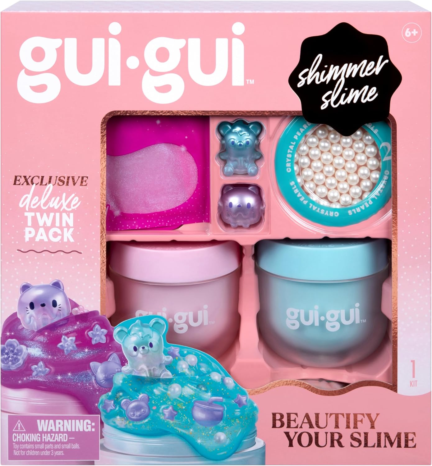 Gui Gui Shimmer Deluxe Duo Pack, with 2 Iridescent Slimes, Pearl Bead Booster and 2 Glow-Up and Finishing-Touch Sachets, Level up Your Slimes with a Major Glow-Up image number 3