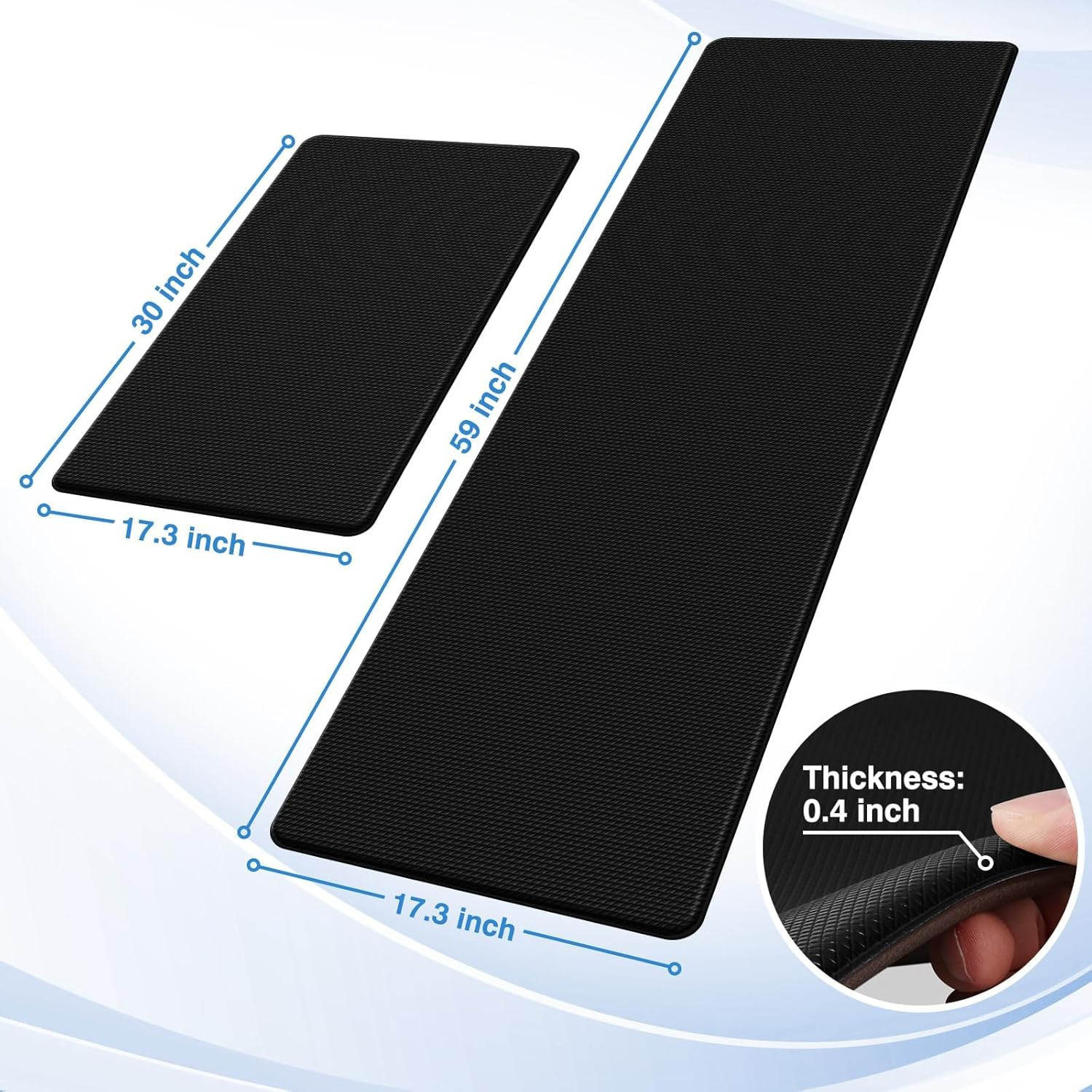 YUTA 2PCS Kitchen Mats, Kitchen Rugs Set, Cushioned anti Fatigue Kitchen Mats for Floor, Non-Slip Standing Desk Mat, Waterproof Kitchen Rug Set for Kitchen, Floor, Office 44X75Cm+44X150Cm, Black image number 5