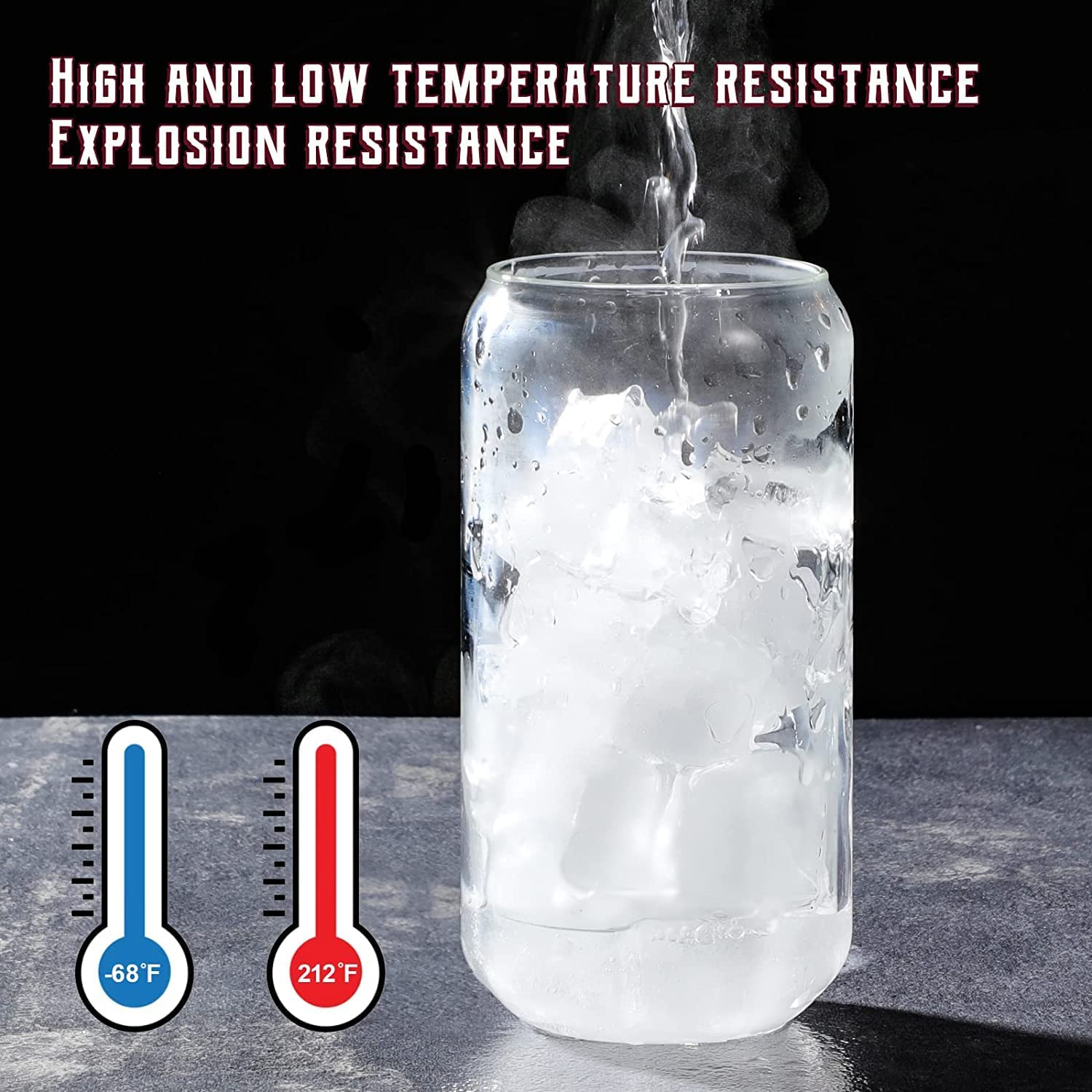 Drinking Glasses with Glass Straw 2Pcs Set - 16Oz Can Shaped Glass Cups, Beer Glasses, Iced Coffee Glasses, Cute Tumbler Cup, Ideal for Whiskey,Tea， Soda,Water, Gift - Cleaning Brushes (Two Packs) image number 1