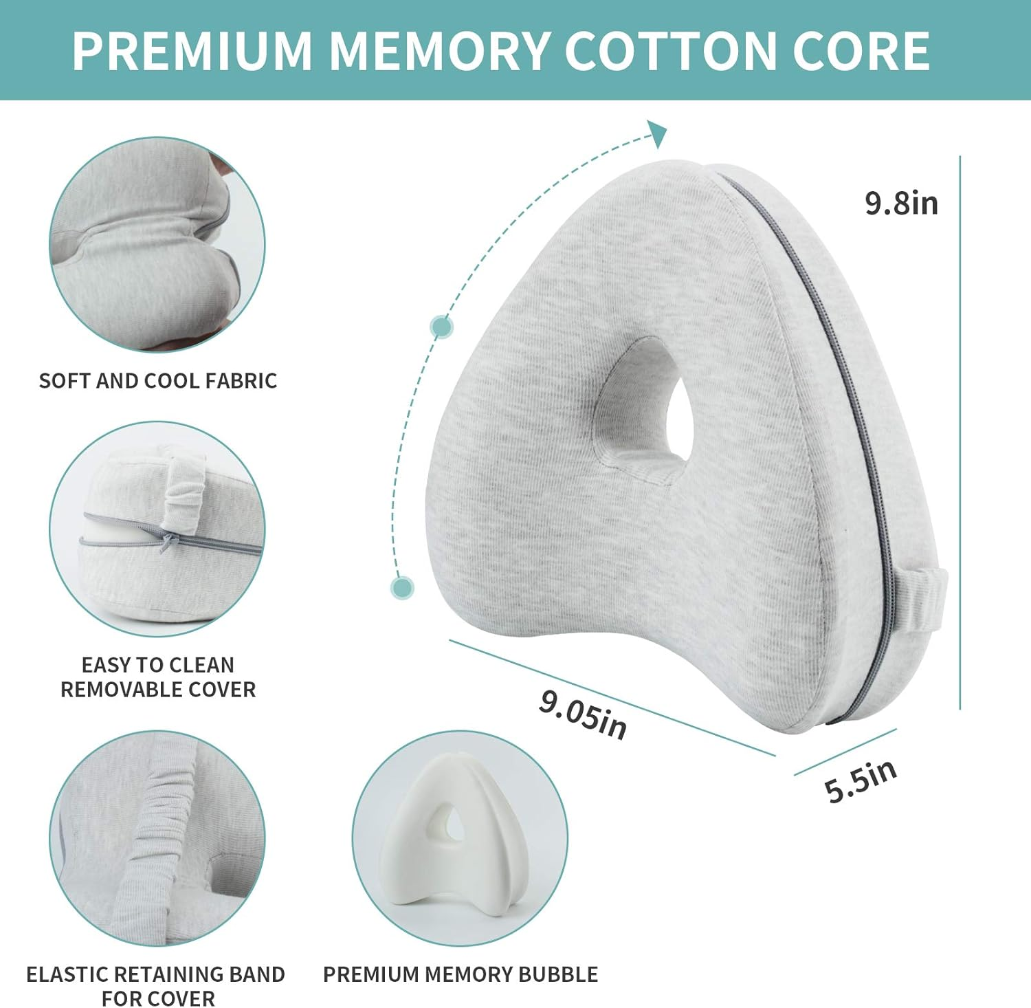 CREATESTAR Leg Pillow Knee Pillow Ergonomic Side Sleeper Pillow with Optimal Memory Foam Pillow for Side Sleepers Positioning Pillow with Removable and Washable Cover