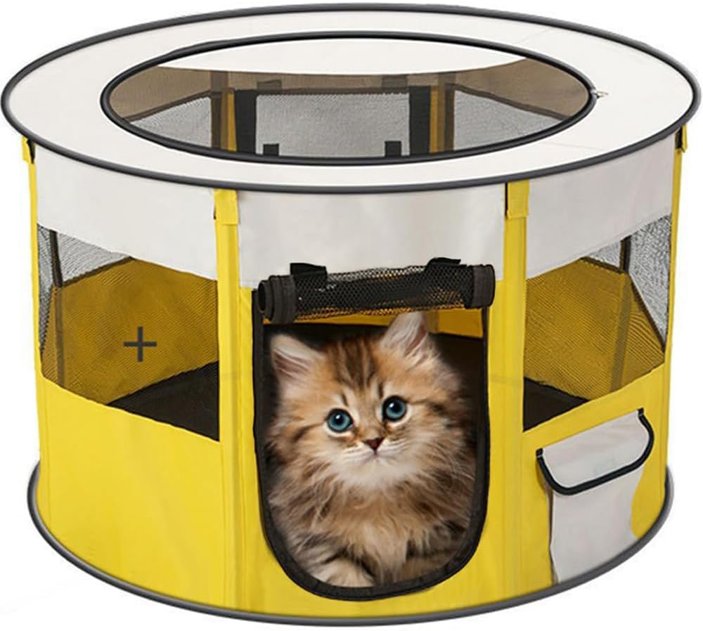 Cat House with Top Cover anti Escape, Small Animal Playpen, Pet Playpen Dog Tent, Yard Fence for Kitten, Puppy, Guinea Pig, Rabbits, Hamster (Yellow, 70 * 70 * 40CM) image number 4