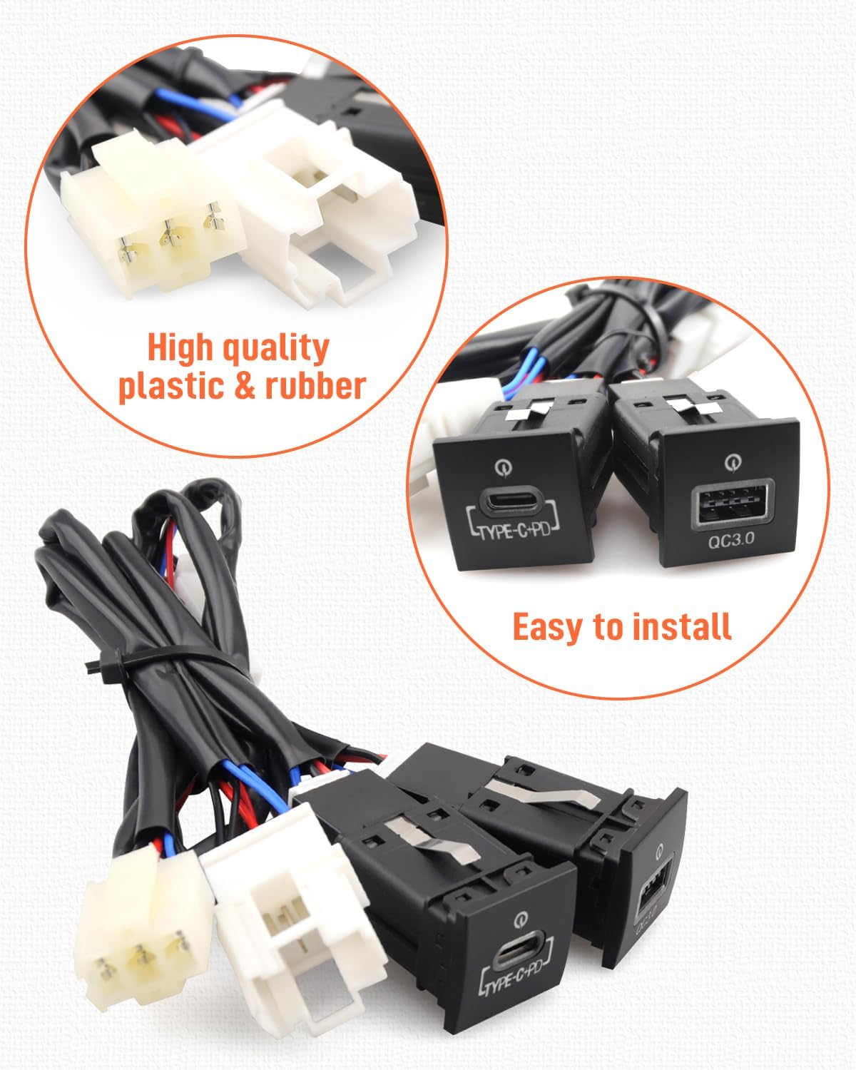 USB-C PD Charger for VW Golf GTI R-Line MK5 MK6, Jetta MK6, Scirocco, Touran 2006-2015 - Dual USB QC3.0 Charger with Quick Charge 3.0 Technology image number 3