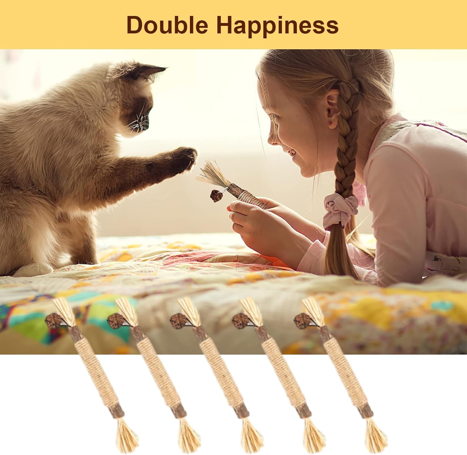 6 Pack Silvervine Cat Chew Toys, Natural Dental Sticks for Indoor Cats, Kittens Teeth Cleaning, Catnip Alternative, Interactive Play, Yellow image number 6