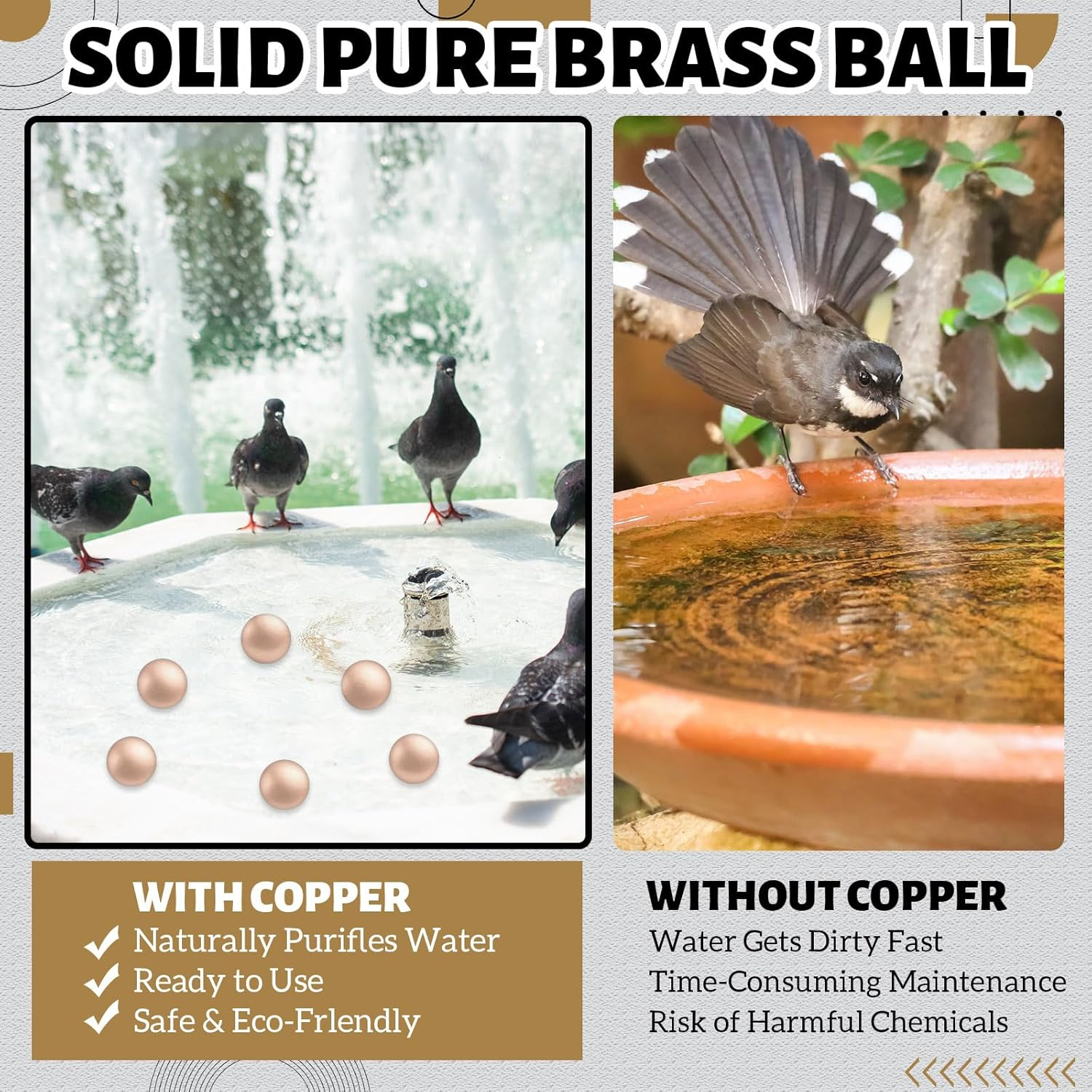 Otoolling 4 Pcs Bird Bath Copper Disk Balls, Spherical Design Purity Disk for Maximum Surface Contact, Natural Water Purification, Universal Fit Outdoor Birdbaths, All Season Use (Copper,14 Mm) image number 2