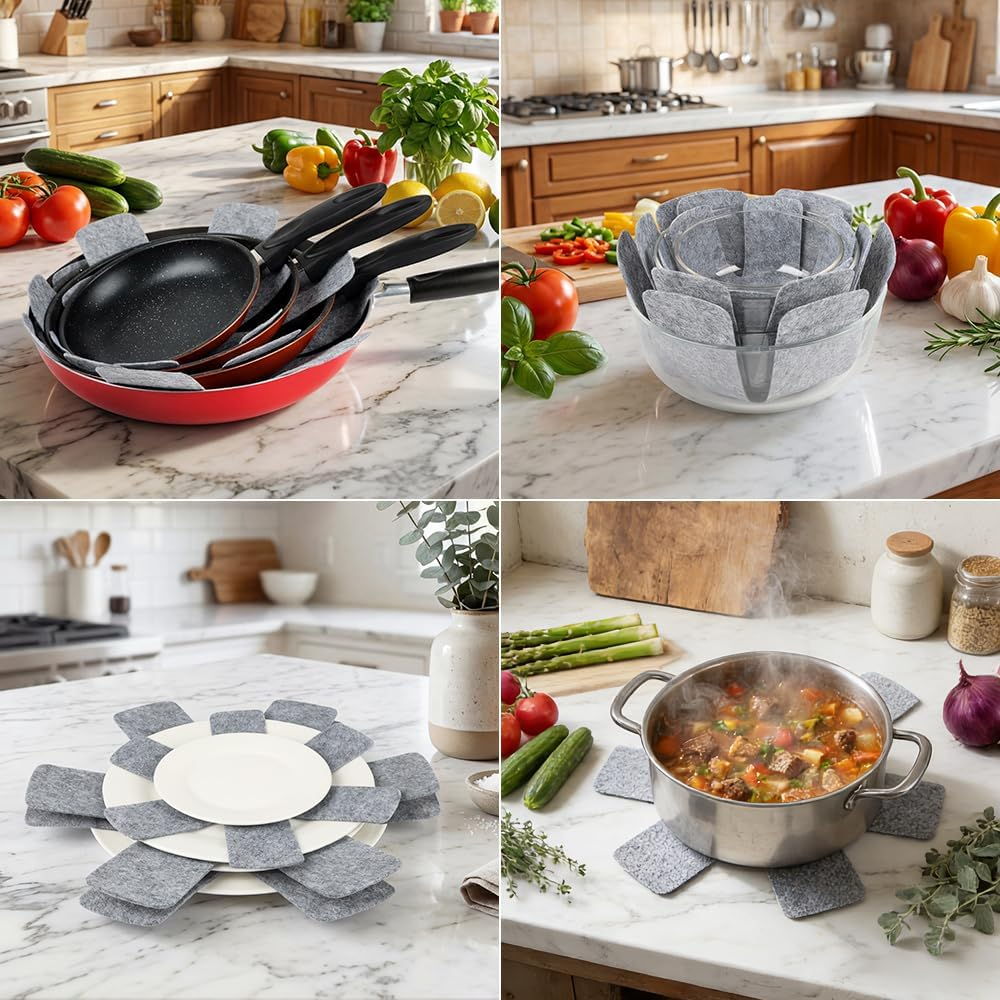 Pot and Pan Protectors, Set of 12 and 3 Different Size, Pot Dividers Pads/Stacking Pan Protectors/Pan Separators Pads for Protecting and Separating Pots and Pans image number 6