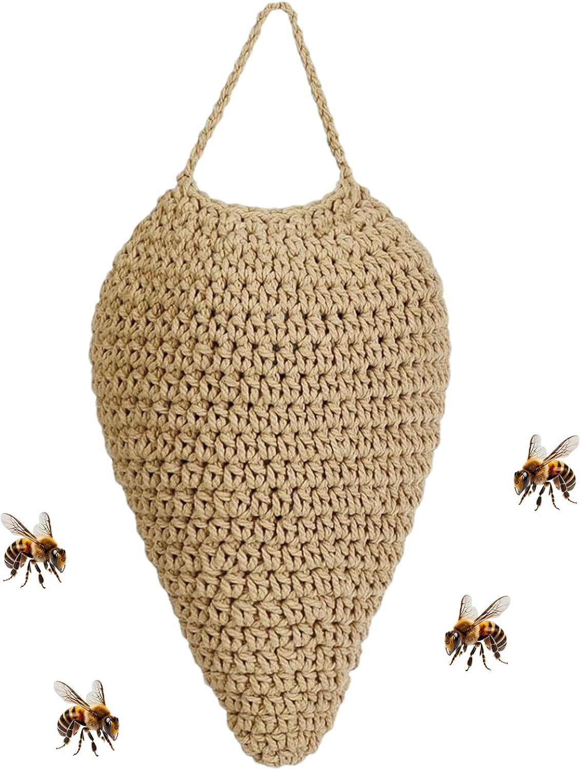 Crochet Wasp Nest Decoy, Fake Bee Hive, Faux Hangable Deter Decoration, Artificial Hive for Outdoor Patio Eaves Garden Orchard