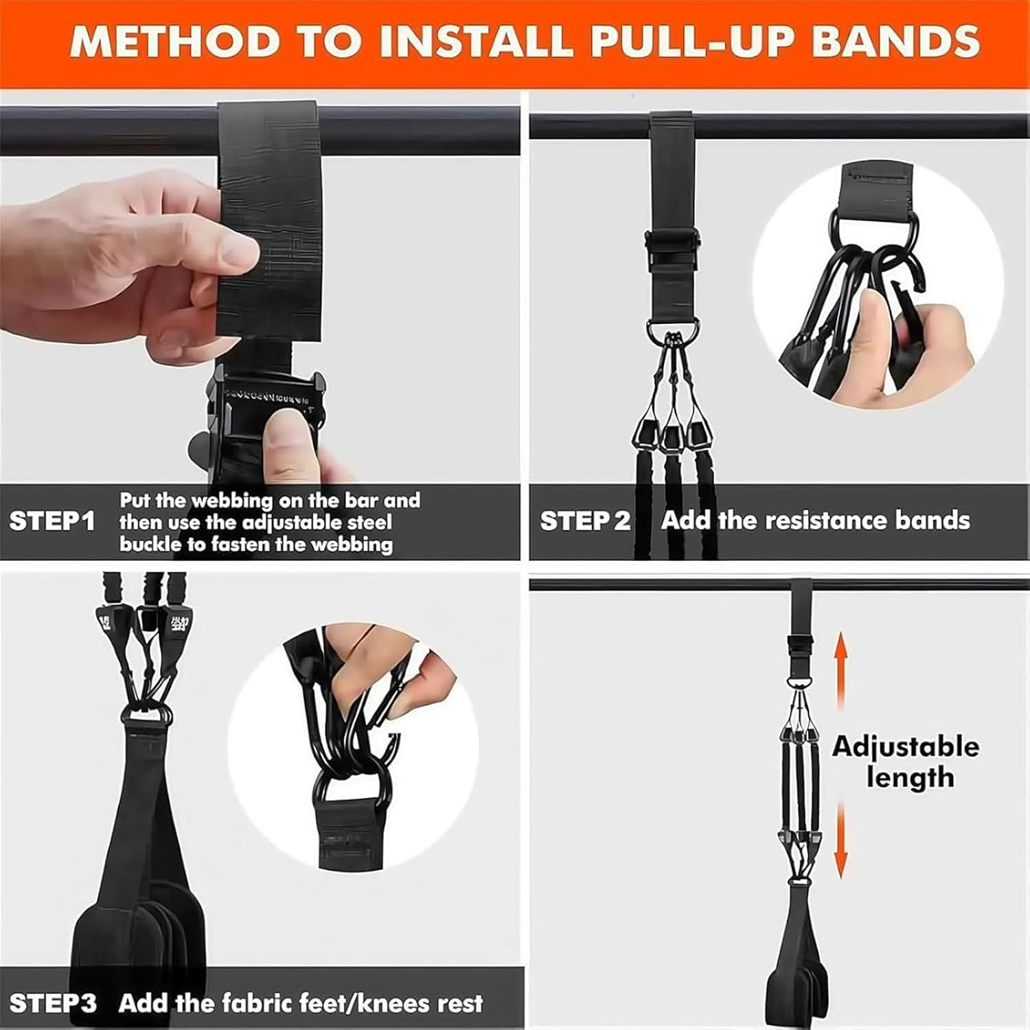 Heavy Duty Pull up Workout Band, Pull up Assistance Bands with Feet/Knee Rest, Adjustable Pull up Assistance Band, Home Gym Fitness Exercise Strength Training for Body Stretching image number 2