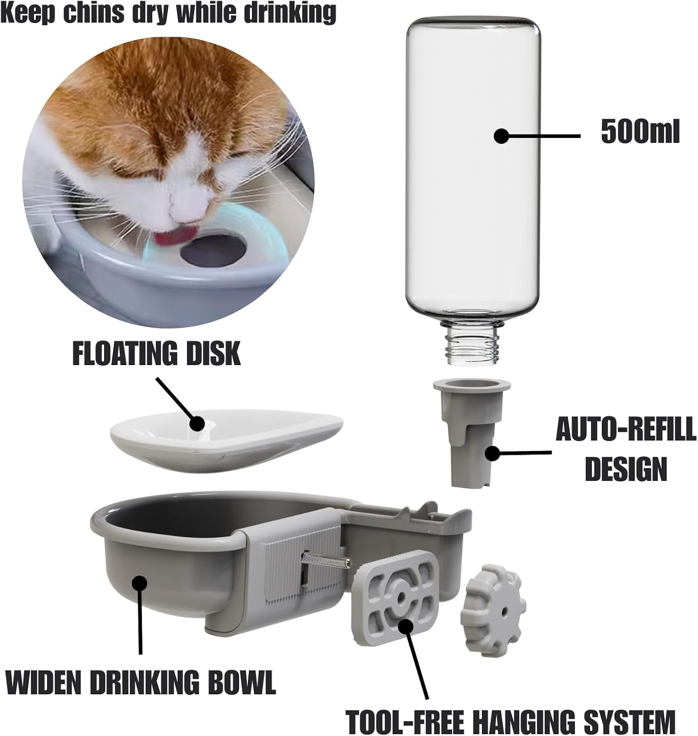 TOKAYIFE Pet Water Bottle [Grey, 480Ml] Cage Water Bottles for Rabbits, Dogs, Ferrets, Cats and Other Small Animals, Anti-Overflow Water Dispenser for Crate - Blue image number 7