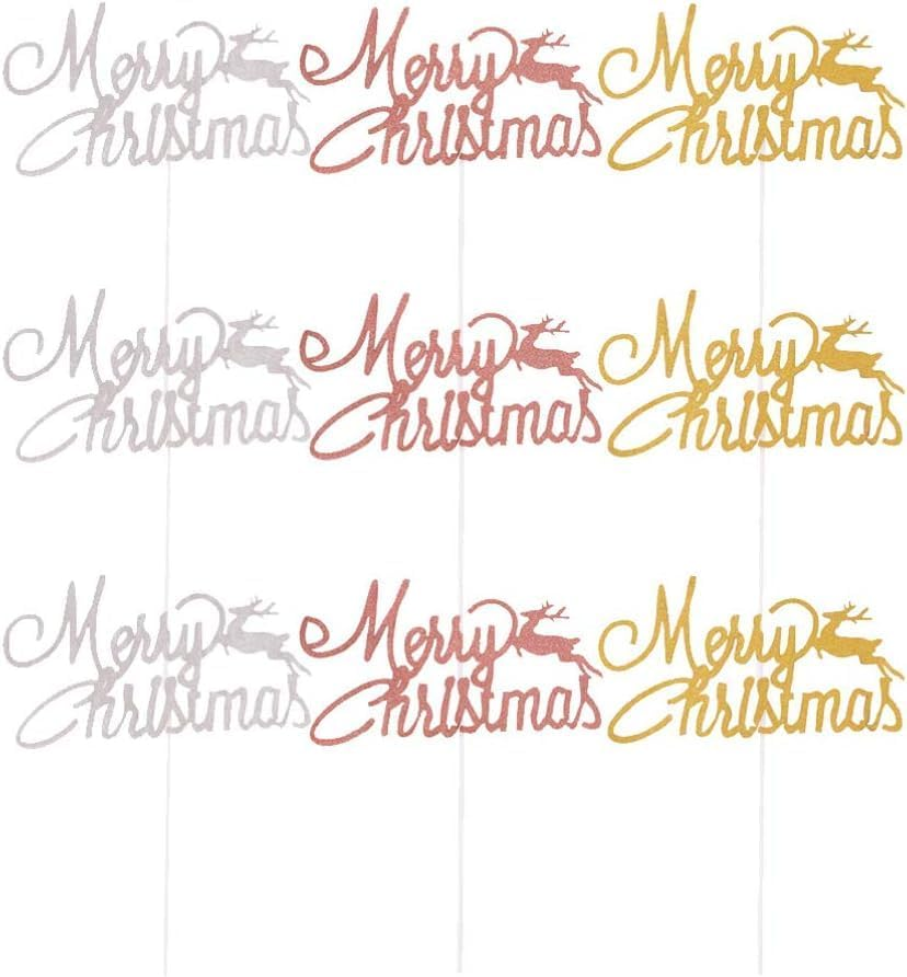 24Pcs Merry Christmas Cake Toppers Reindeer Xmas Cupcake Toppers Christmas Cake Decorations Holiday Party Supplies (Gold Rose Gold Silver) image number 2