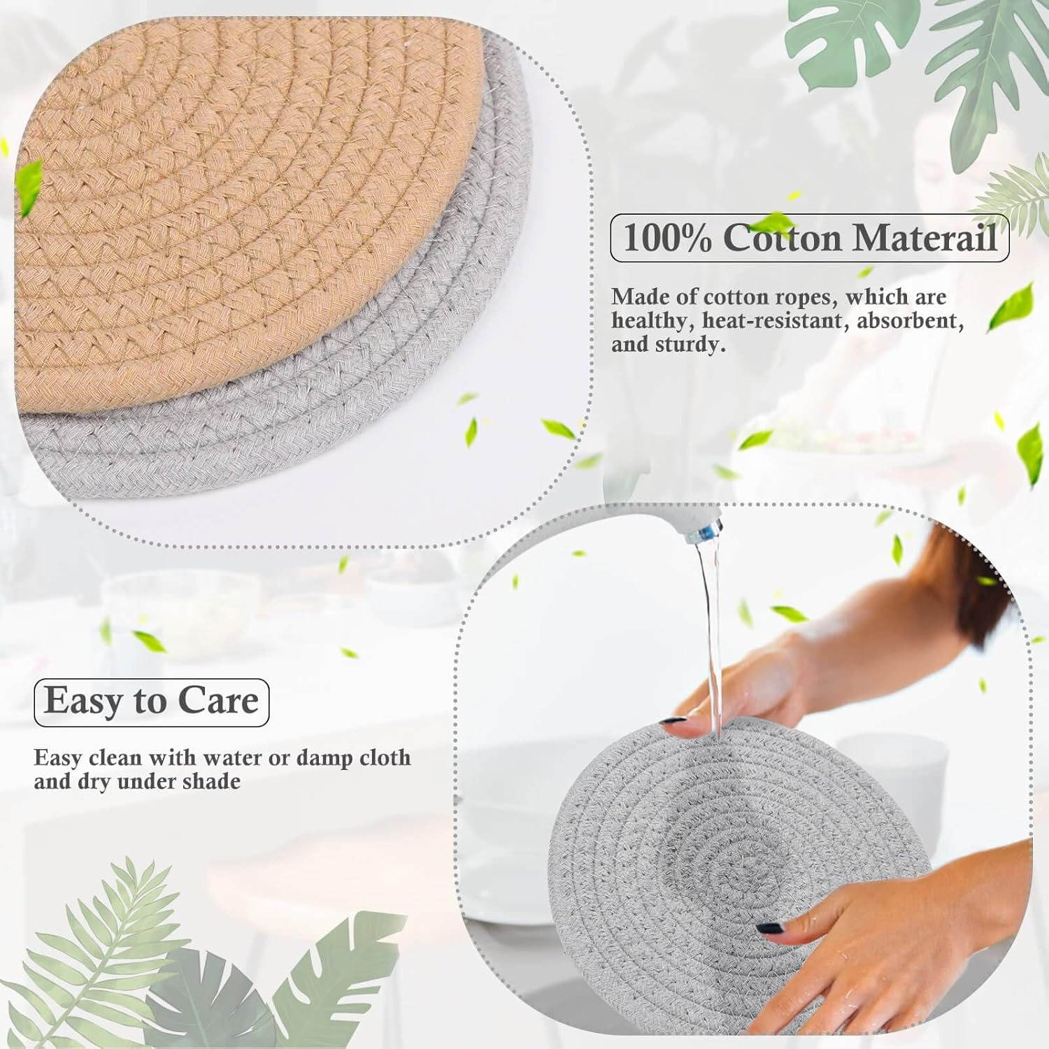 Billbotk 7" Trivets for Dishes, Pots and Pans, 4 Heat Resistant Hot Pads, Pot Holders for Kitchen, Plate Mats for Kitchen Decor (Gray & Brown) image number 6