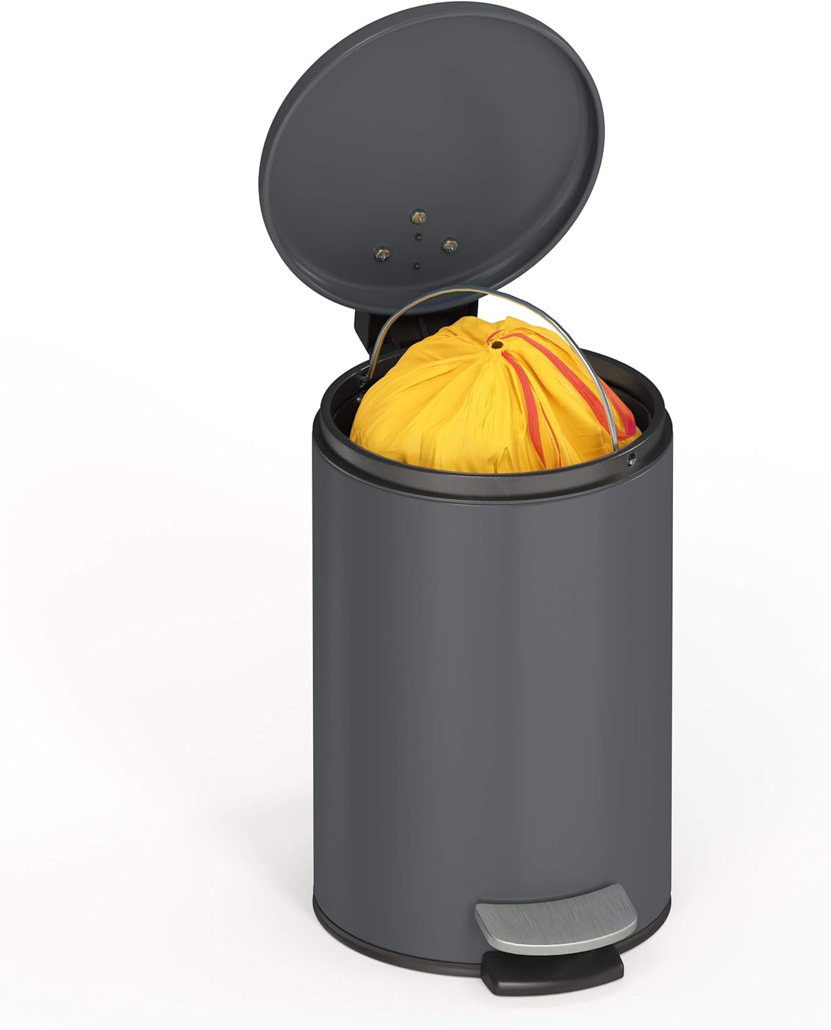 Stardis 3 Litre Pedal Bin Stainless Steel Dark Grey Matt with Soft-Close Mechanism, Folding Lid, Quiet Closing Soft Close with Inner Bucket, Cosmetic Bin, Waste - Black image number 3